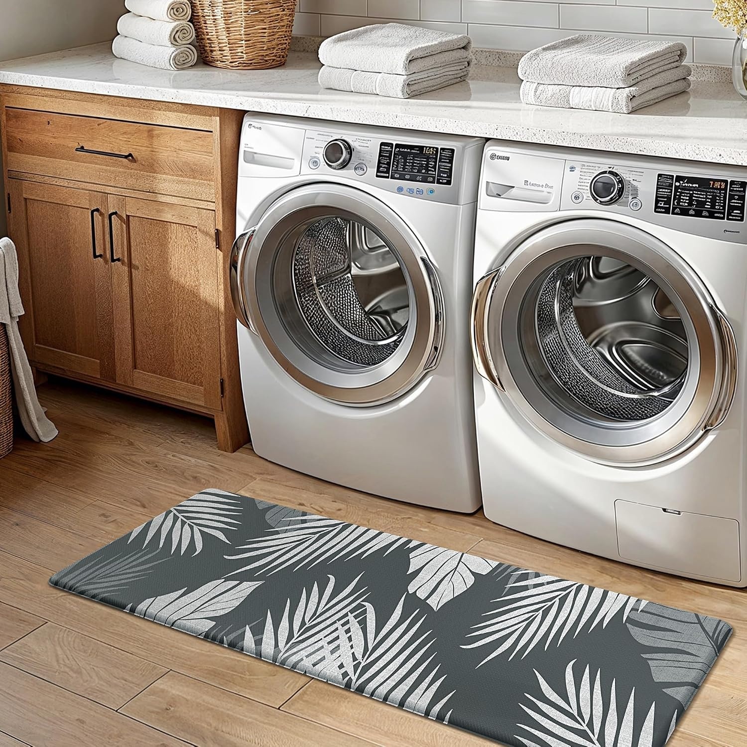 image:imageGENIMO Anti Fatigue Kitchen Mats for Floor 2PCS Cushioned Standing Mats 173x47amp173x30 Jet Black vintage floral rug set waterproof non slip easyclean for farmhouseLight Grey