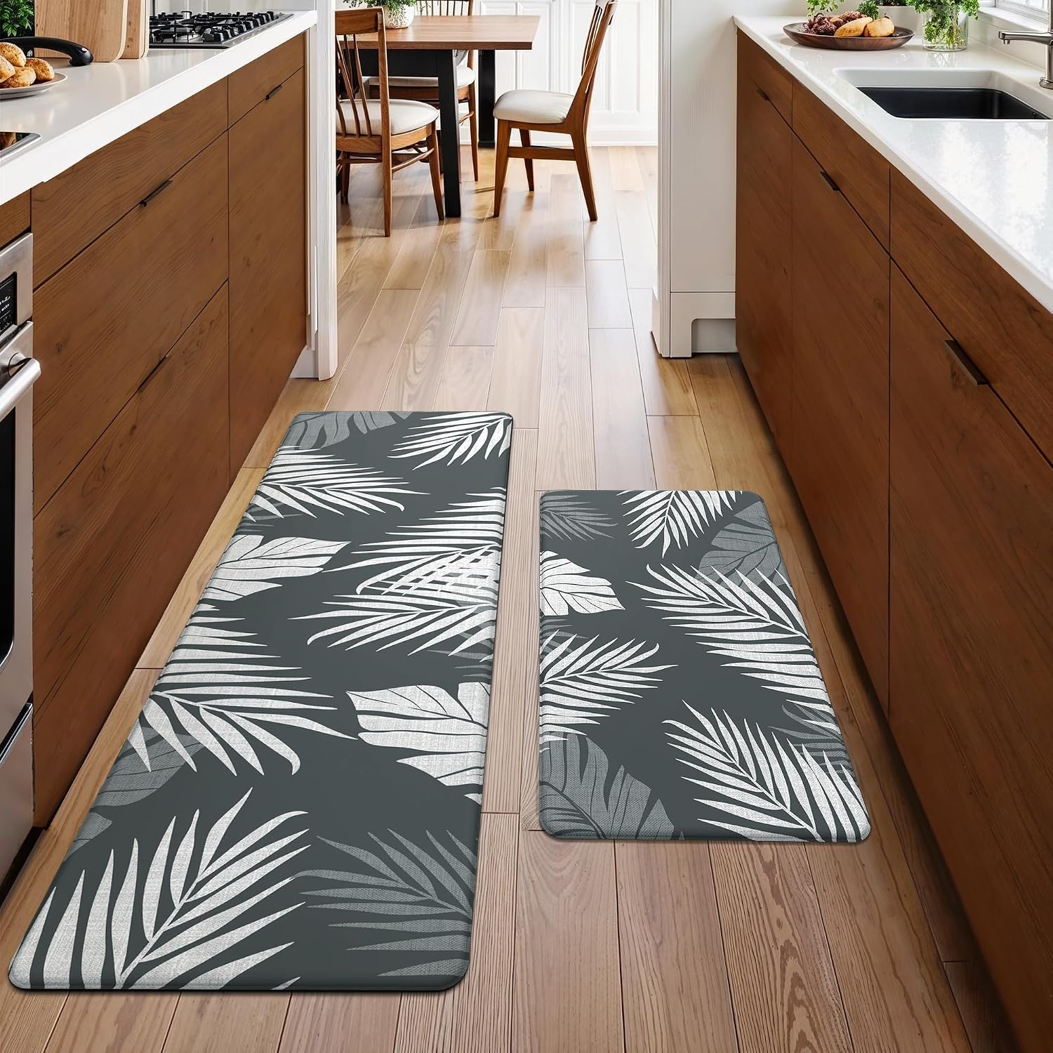 image:imageGENIMO Anti Fatigue Kitchen Mats for Floor 2PCS Cushioned Standing Mats 173x47amp173x30 Jet Black vintage floral rug set waterproof non slip easyclean for farmhouseLight Grey