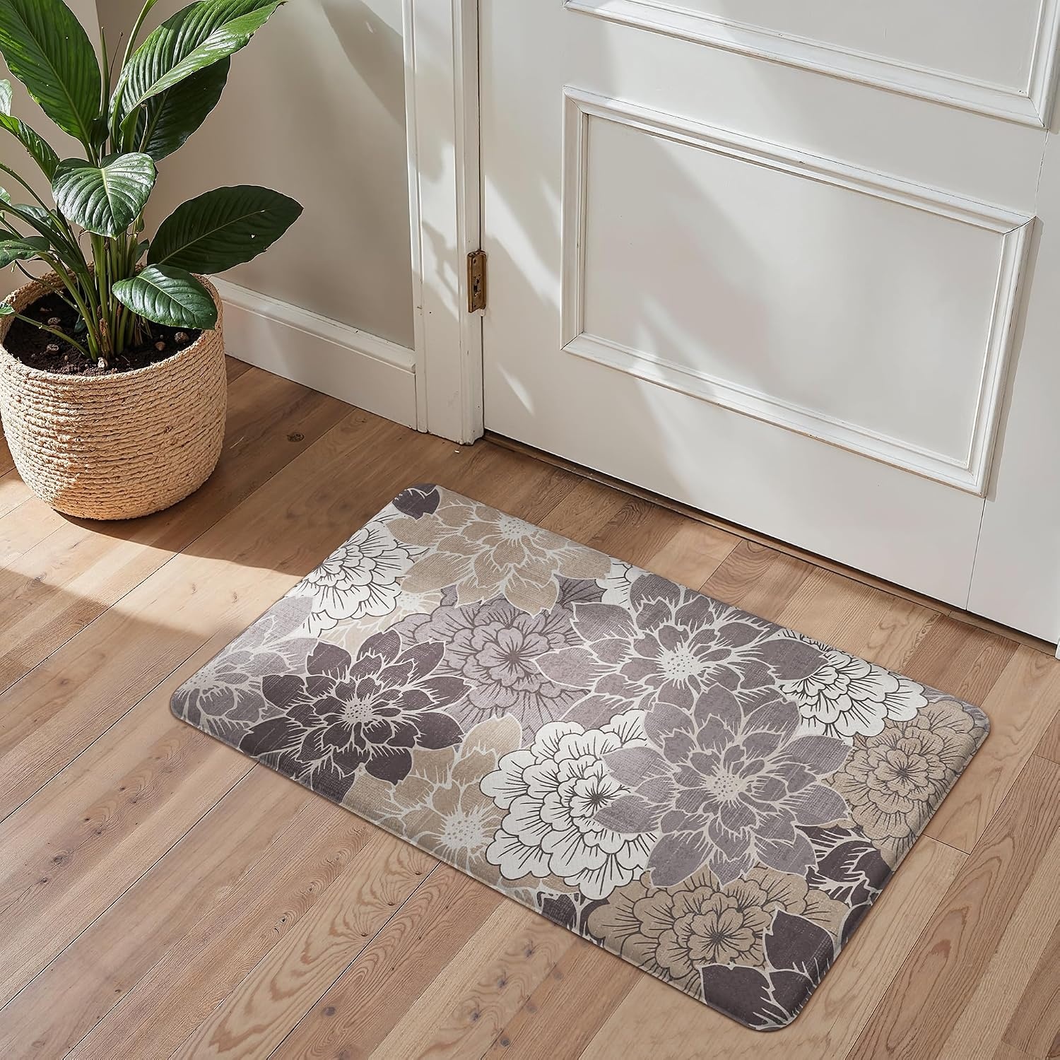 image:imageGENIMO Anti Fatigue Kitchen Mats for Floor 2PCS Cushioned Standing Mats 173x47amp173x30 Jet Black vintage floral rug set waterproof non slip easyclean for farmhouseCoffeebrown