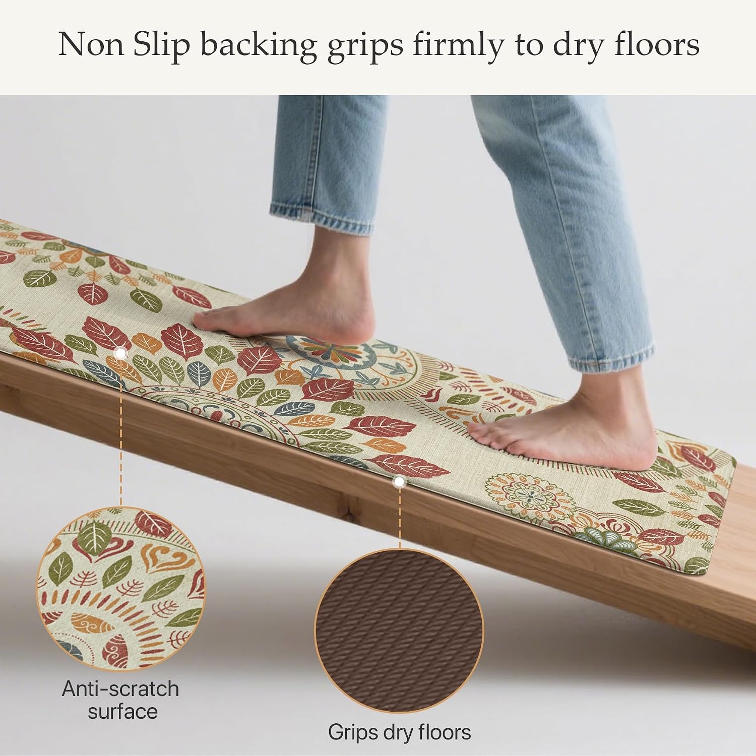 image:imageGENIMO Anti Fatigue Kitchen Mats for Floor 2PCS Cushioned Standing Mats 173x47amp173x30 Jet Black vintage floral rug set waterproof non slip easyclean for farmhouseBeige Red
