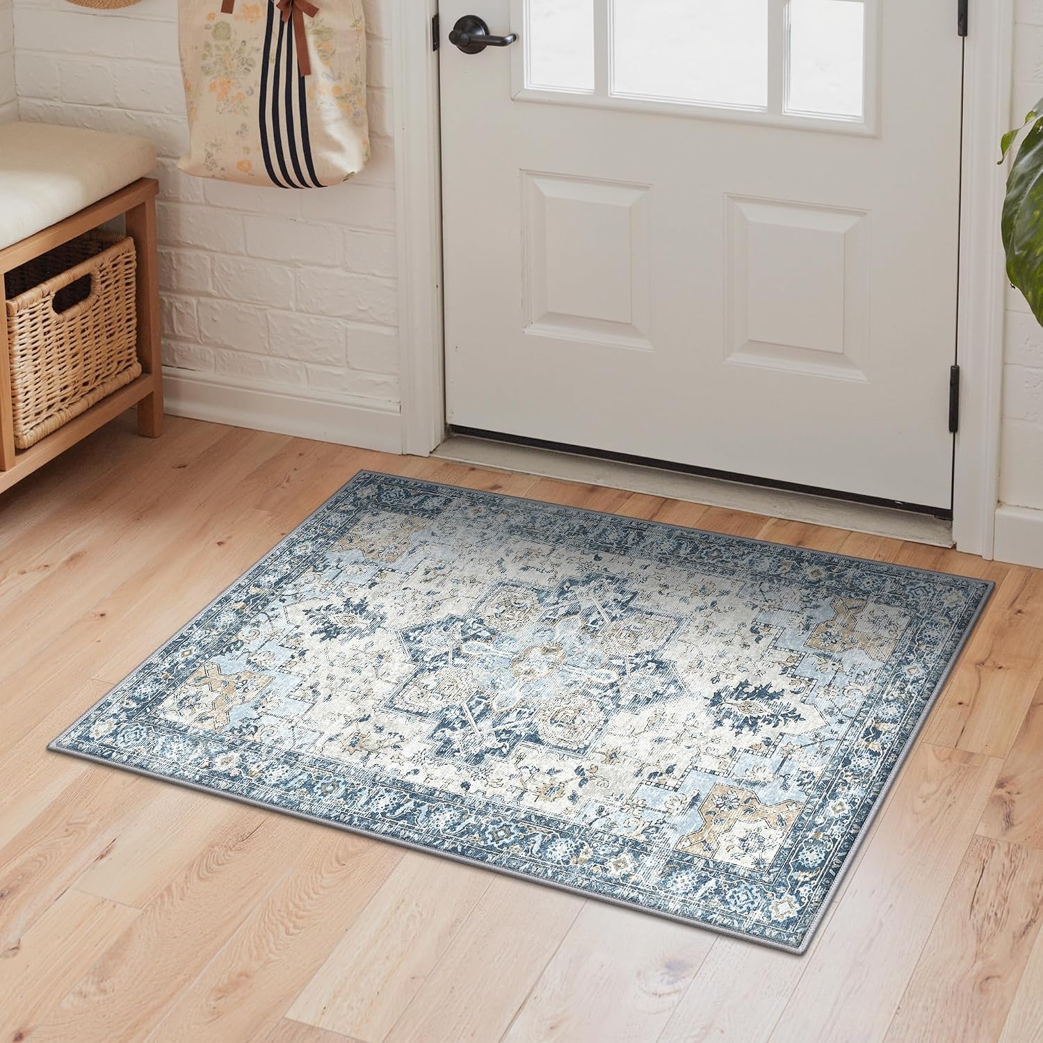 image:imageGENIMO Kitchen Rugs Large Washable Non Slip Kitchen Mats for Floor 48x72 Green vintage abstract rug soft faux cashmere low pile easyclean for laundry entryway sink farmhouseVintage Blue