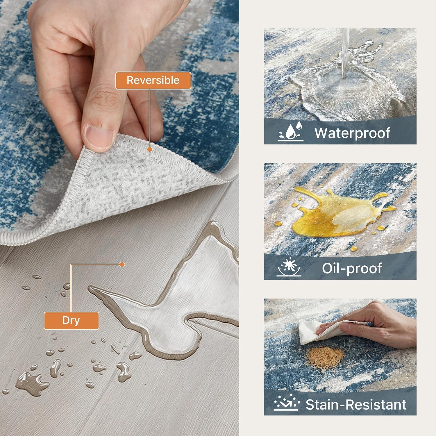 image:imageGENIMO Kitchen Rugs Large Washable Non Slip Kitchen Mats for Floor 48x72 Green vintage abstract rug soft faux cashmere low pile easyclean for laundry entryway sink farmhouseBlue Gray