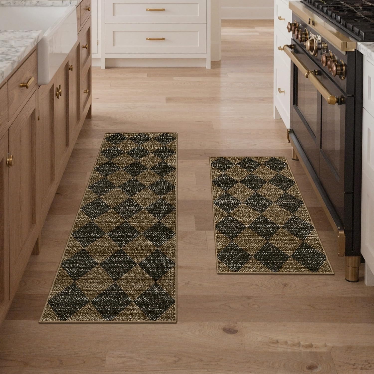 image:imageGENIMO Kitchen Rugs Large Washable Non Slip Kitchen Mats for Floor 48x72 Green vintage abstract rug soft faux cashmere low pile easyclean for laundry entryway sink farmhouseBrown Diamond