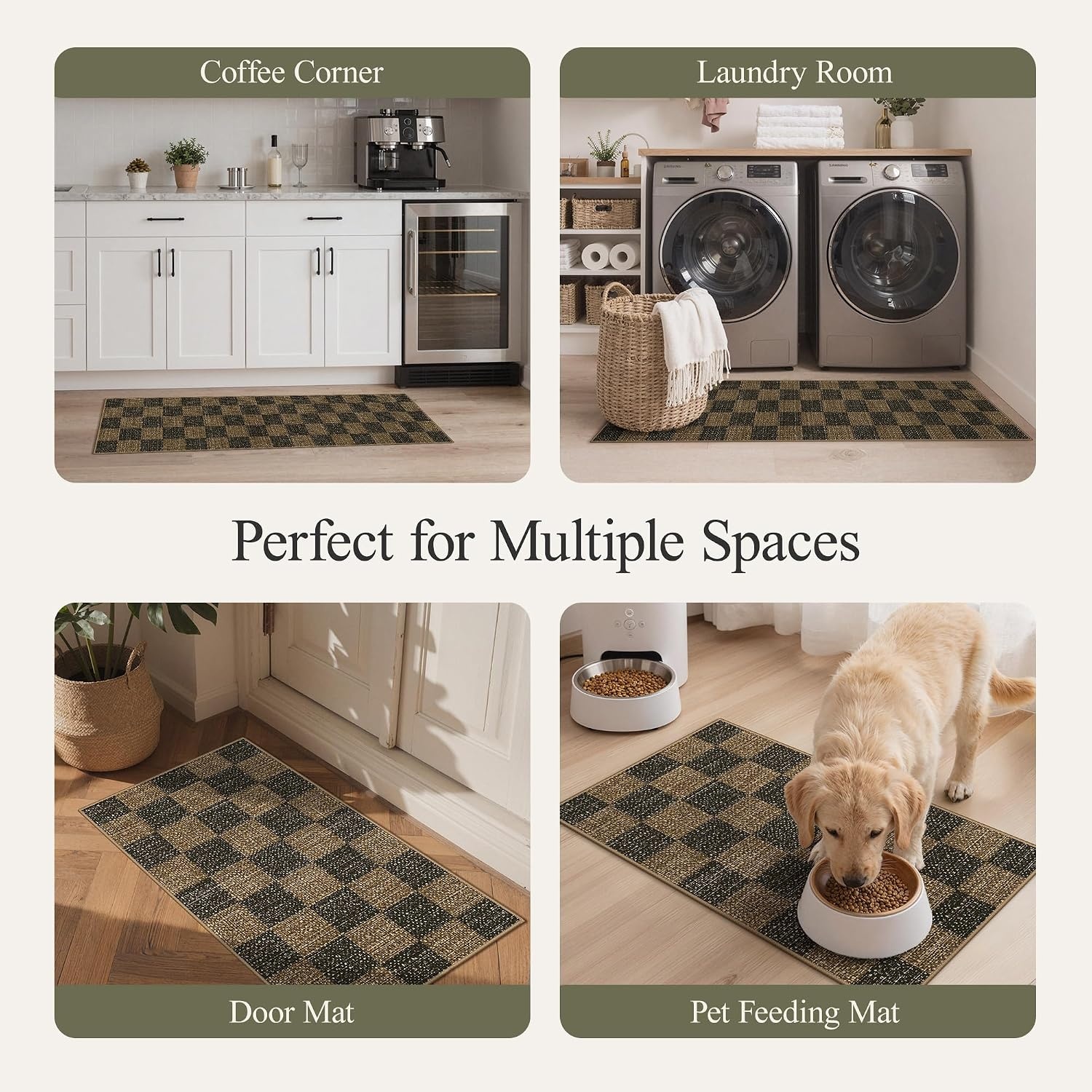 image:imageGENIMO Kitchen Rugs Large Washable Non Slip Kitchen Mats for Floor  48x72 Green vintage abstract rug soft faux cashmere low pile easyclean for laundry entryway sink farmhouseBrown Checkered