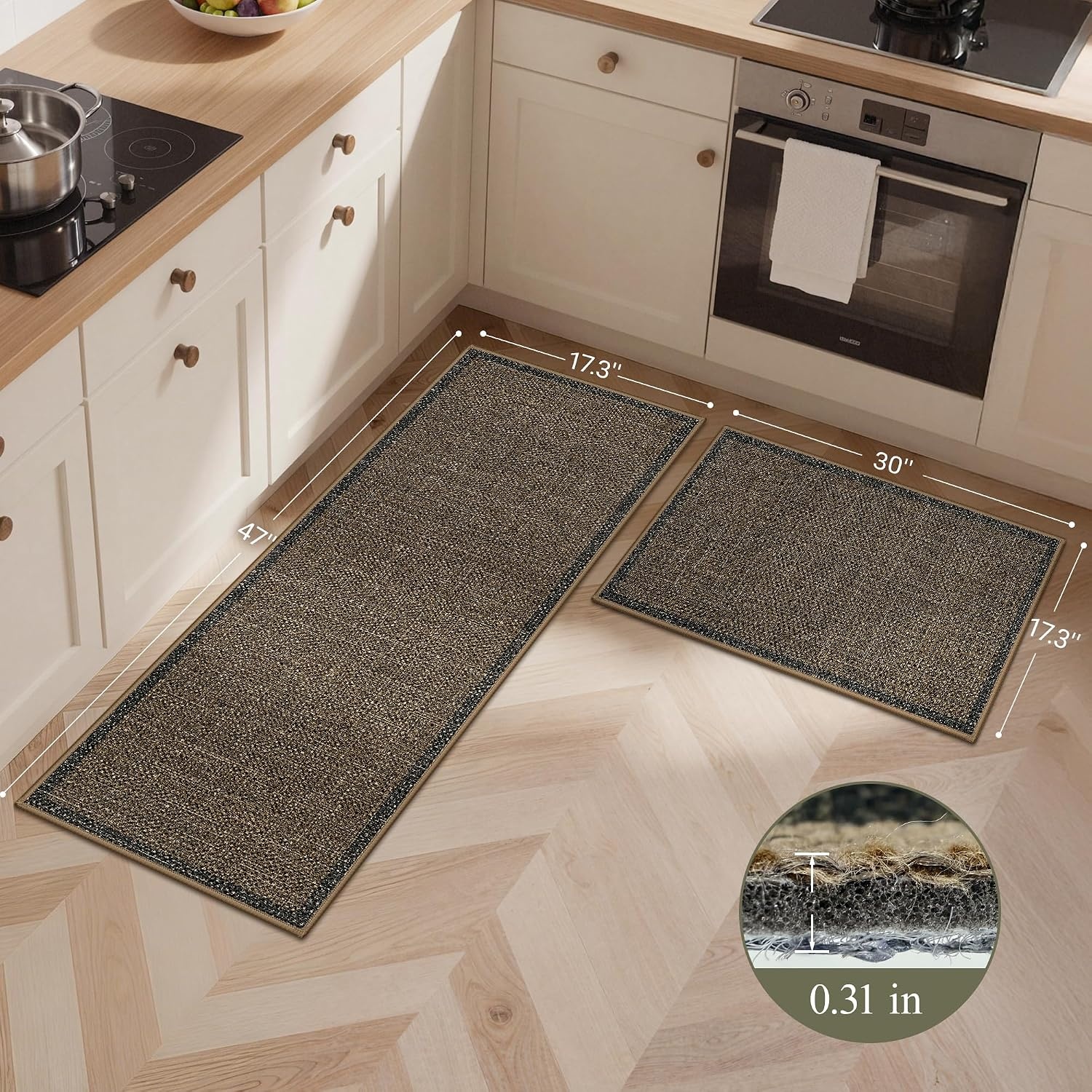 image:imageGENIMO Kitchen Rugs Large Washable Non Slip Kitchen Mats for Floor  48x72 Green vintage abstract rug soft faux cashmere low pile easyclean for laundry entryway sink farmhouseBrown Border