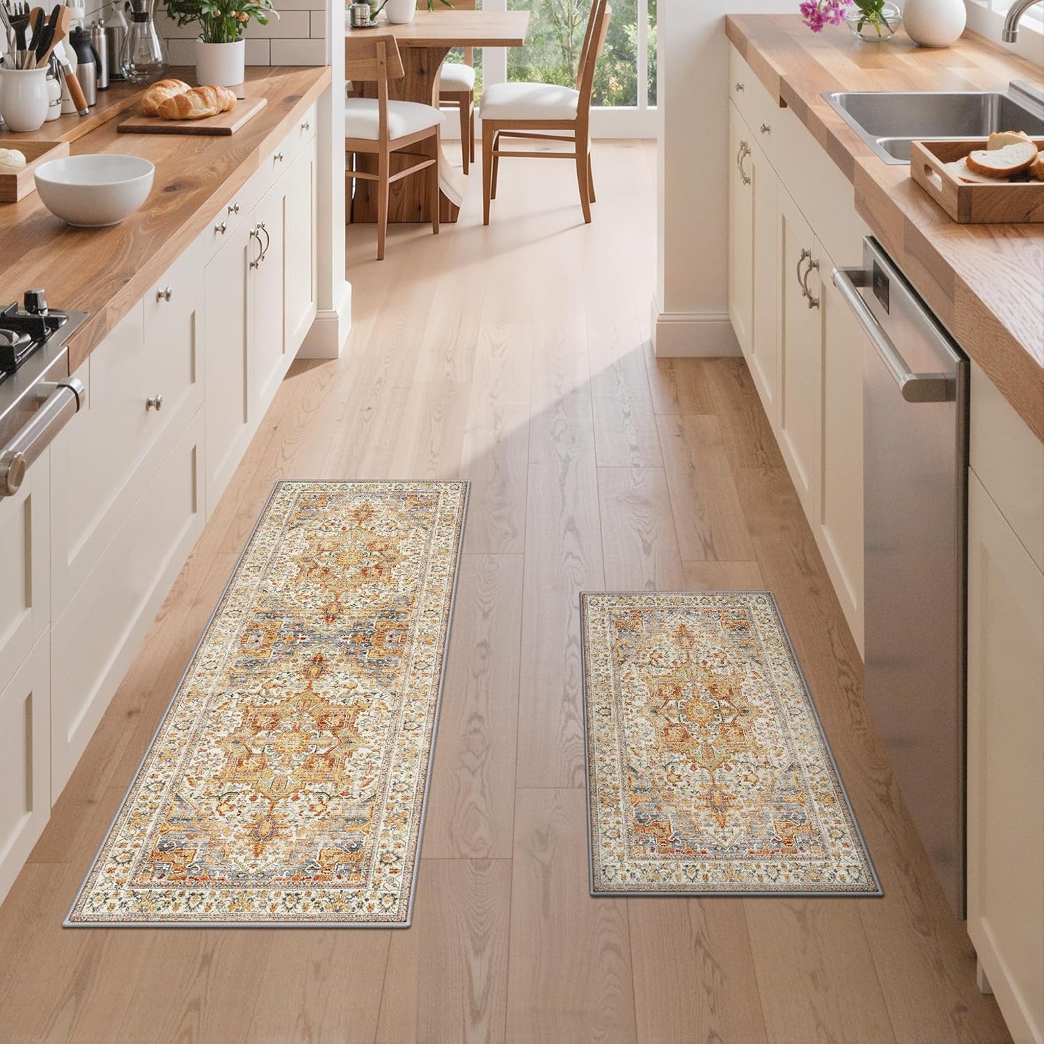 image:imageGENIMO Kitchen Rugs Large Washable Non Slip Kitchen Mats for Floor 48x72 Green vintage abstract rug soft faux cashmere low pile easyclean for laundry entryway sink farmhouseOrange Brown