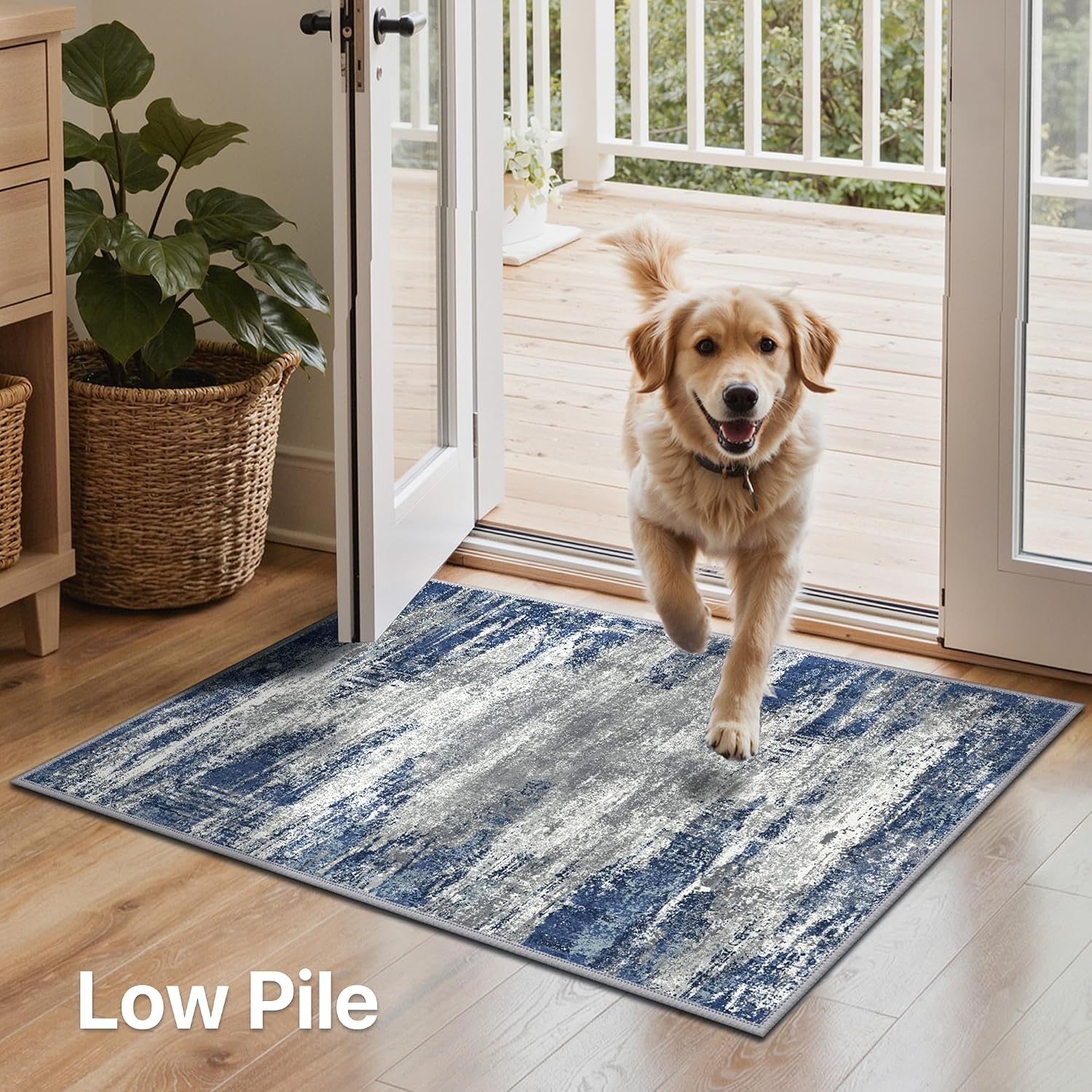 image:imageGENIMO Kitchen Rugs Large Washable Non Slip Kitchen Mats for Floor 48x72 Green vintage abstract rug soft faux cashmere low pile easyclean for laundry entryway sink farmhouseBlue Ivory