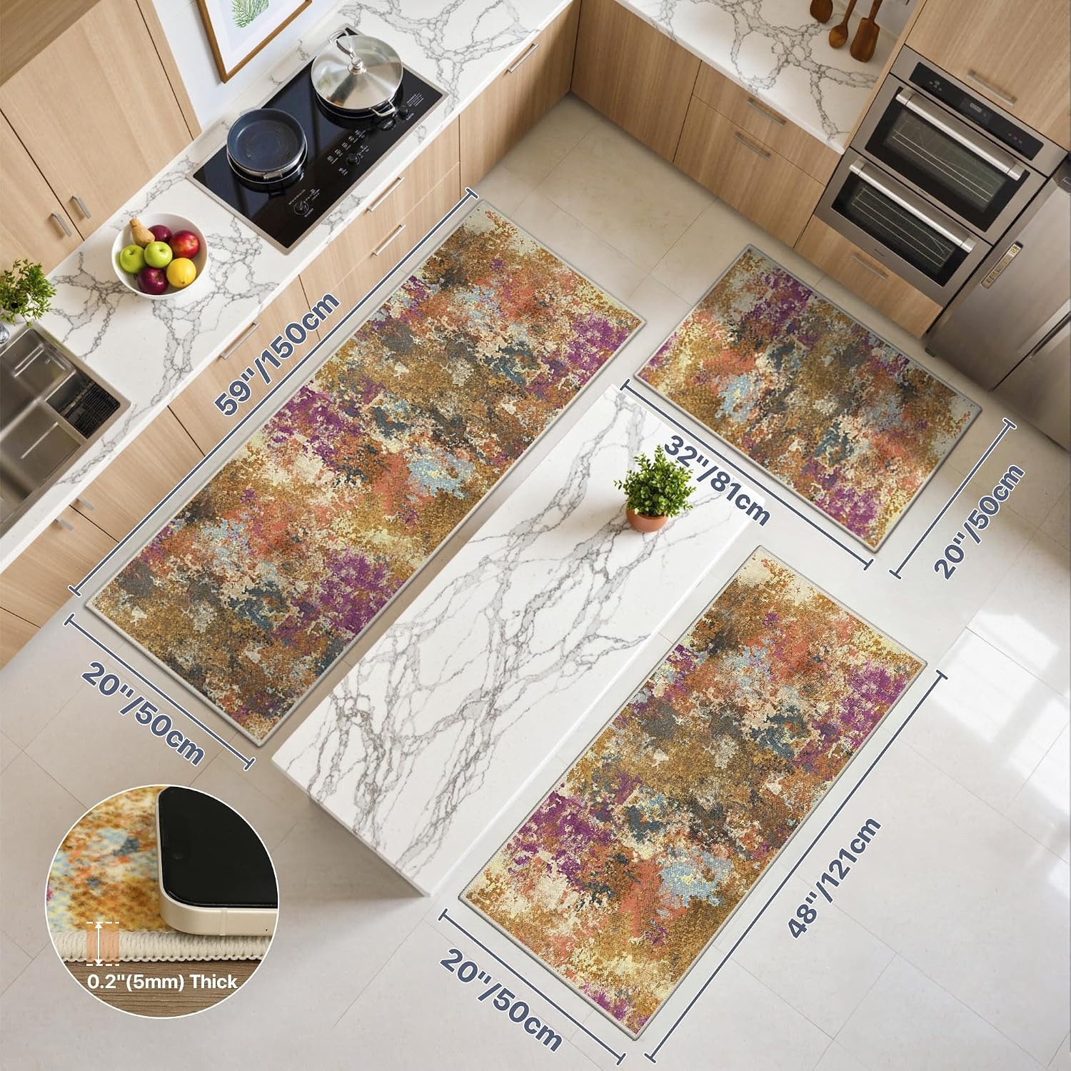 image:imageGENIMO Kitchen Rugs Large Washable Non Slip Kitchen Mats for Floor  48x72 Green vintage abstract rug soft faux cashmere low pile easyclean for laundry entryway sink farmhouseGold Ename Thyst