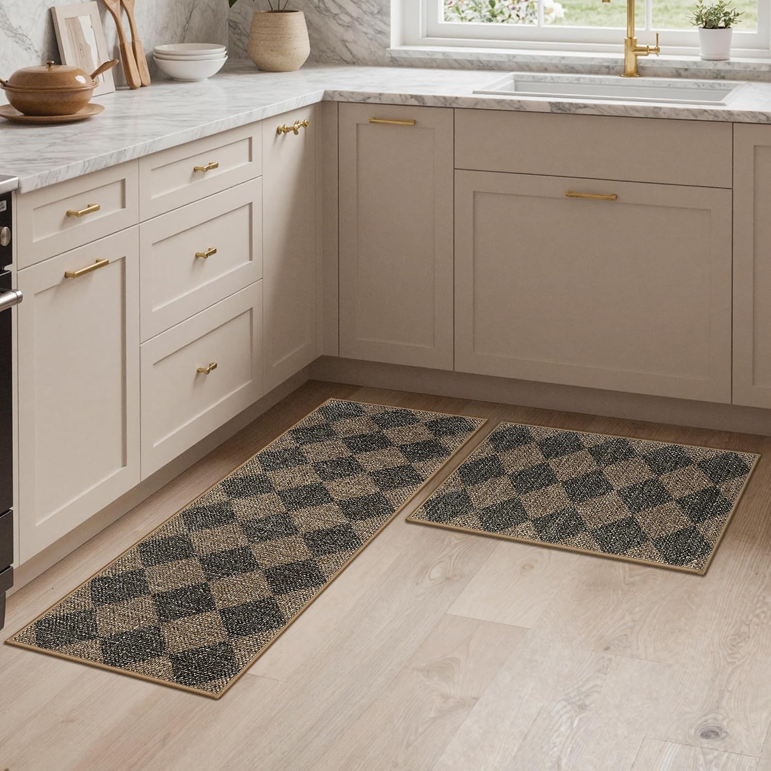 image:imageGENIMO Kitchen Rugs Large Washable Non Slip Kitchen Mats for Floor 48x72 Green vintage abstract rug soft faux cashmere low pile easyclean for laundry entryway sink farmhouseBrown Diamond