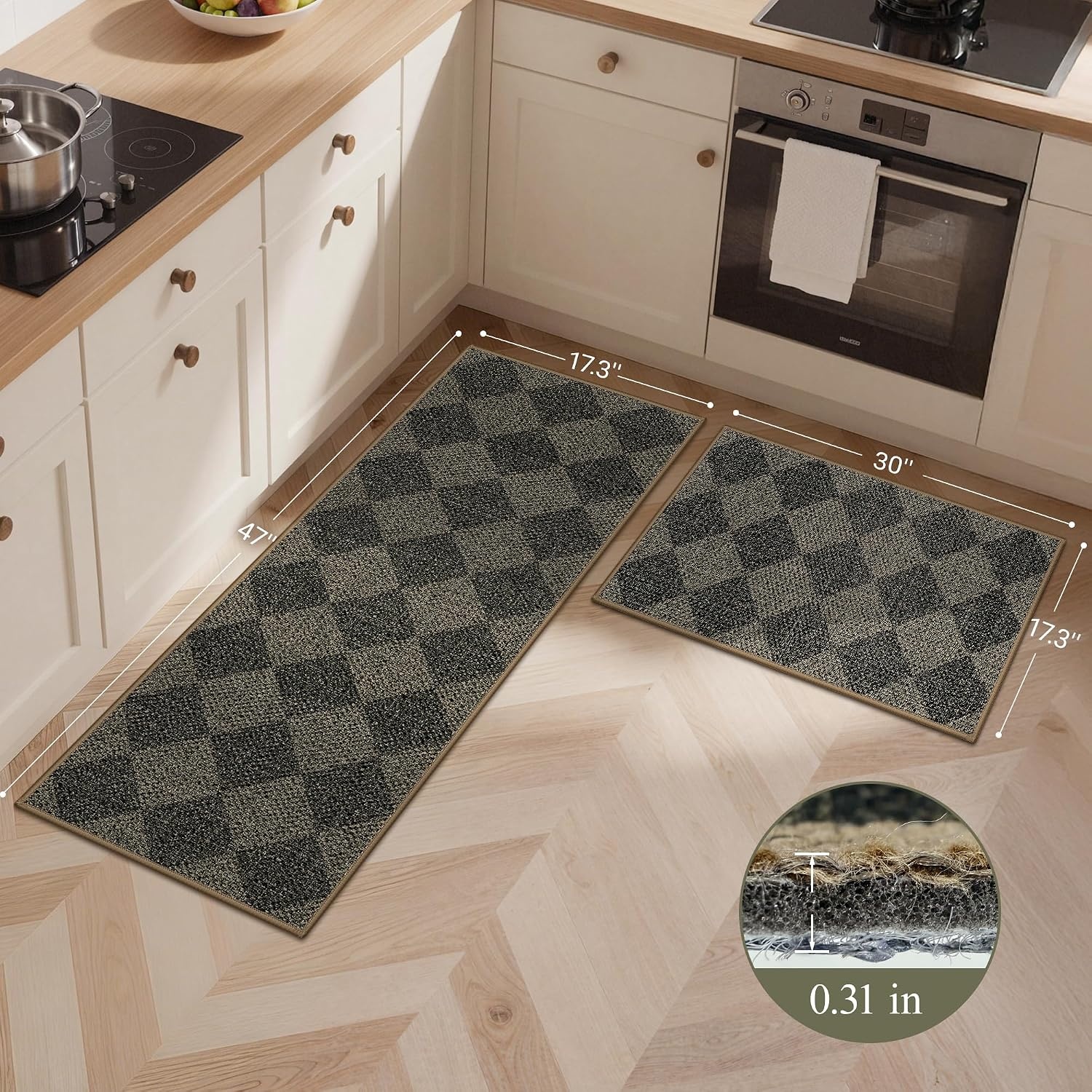 image:imageGENIMO Kitchen Rugs Large Washable Non Slip Kitchen Mats for Floor  48x72 Green vintage abstract rug soft faux cashmere low pile easyclean for laundry entryway sink farmhouseGrey Diamond