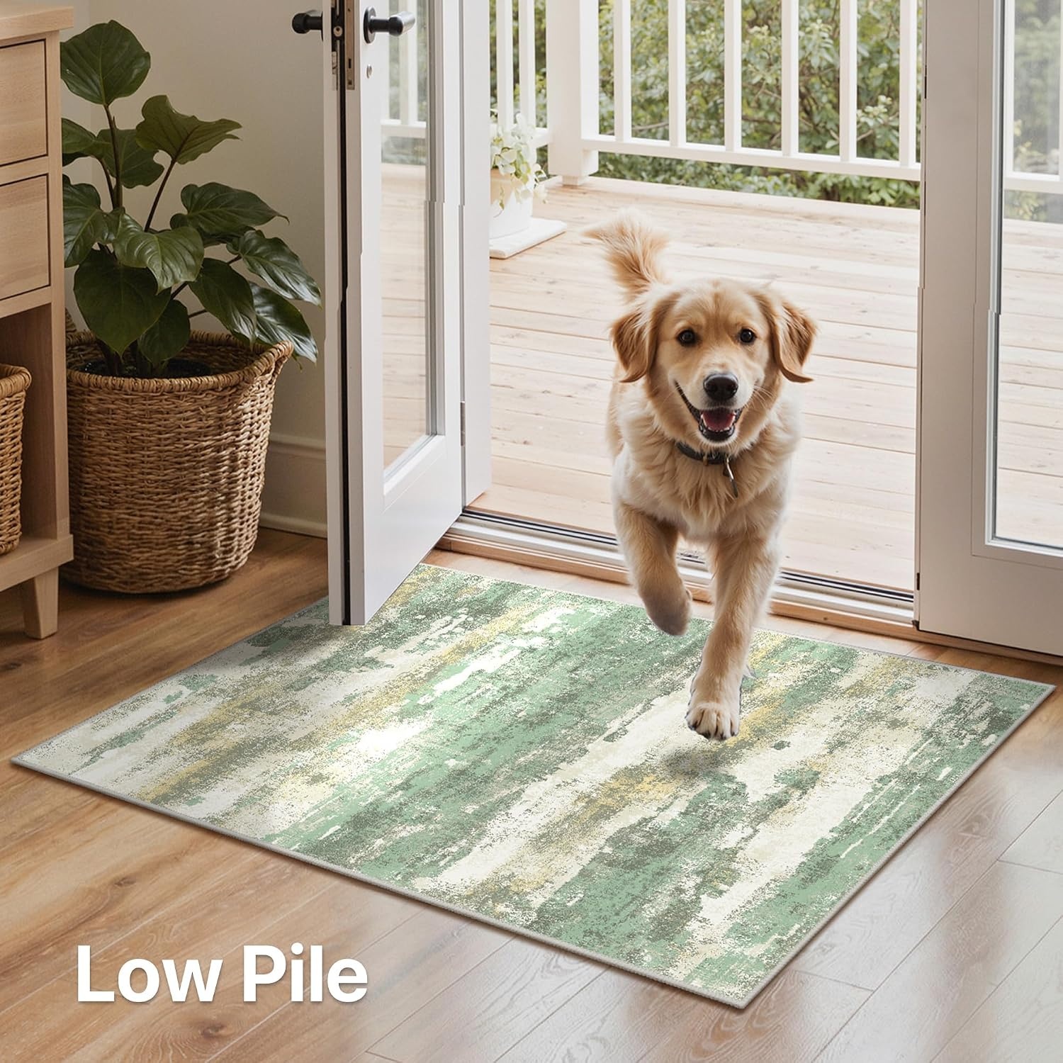 image:imageGENIMO Kitchen Rugs Large Washable Non Slip Kitchen Mats for Floor 48x72 Green vintage abstract rug soft faux cashmere low pile easyclean for laundry entryway sink farmhouseGreen