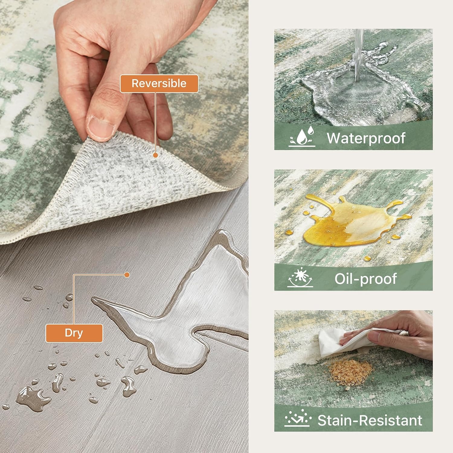 image:imageGENIMO Kitchen Rugs Large Washable Non Slip Kitchen Mats for Floor 48x72 Green vintage abstract rug soft faux cashmere low pile easyclean for laundry entryway sink farmhouseGreen