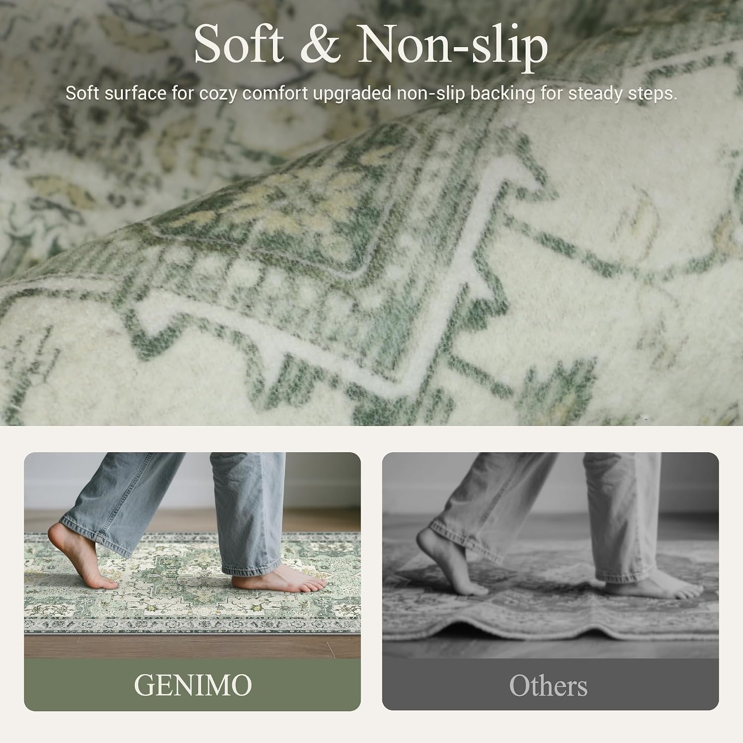 image:imageGENIMO Kitchen Rugs Large Washable Non Slip Kitchen Mats for Floor 48x72 Green vintage abstract rug soft faux cashmere low pile easyclean for laundry entryway sink farmhouseLight Green