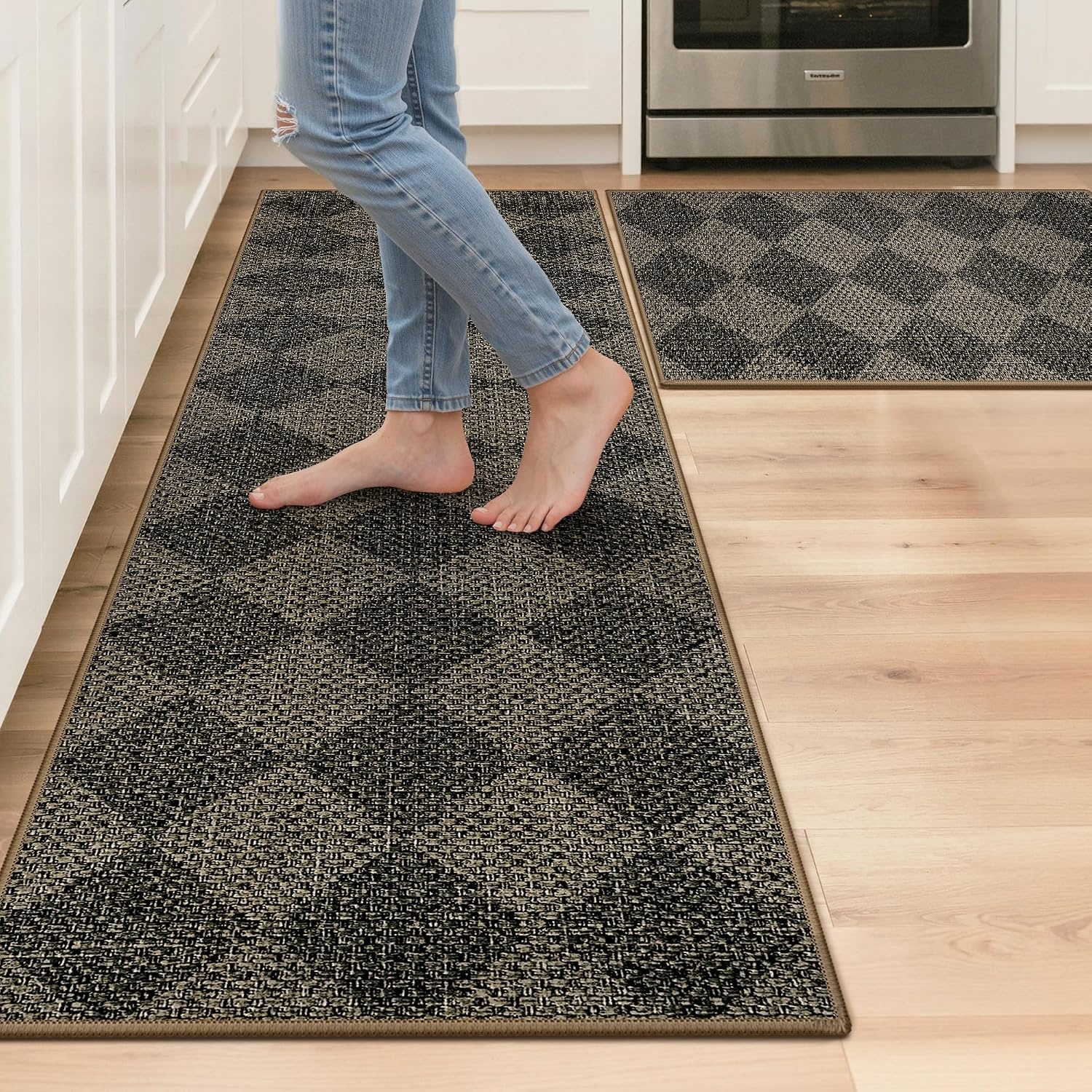 image:imageGENIMO Kitchen Rugs Large Washable Non Slip Kitchen Mats for Floor  48x72 Green vintage abstract rug soft faux cashmere low pile easyclean for laundry entryway sink farmhouseGrey Diamond