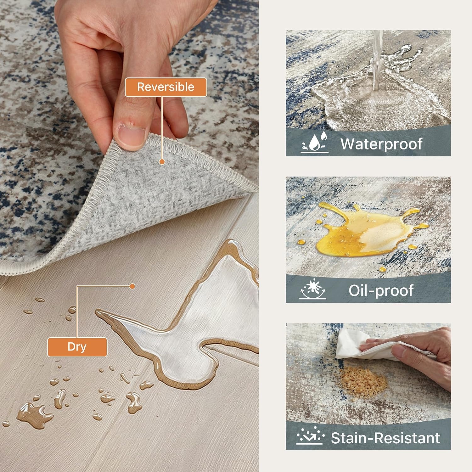 image:imageGENIMO Kitchen Rugs Large Washable Non Slip Kitchen Mats for Floor 48x72 Green vintage abstract rug soft faux cashmere low pile easyclean for laundry entryway sink farmhouseBlue
