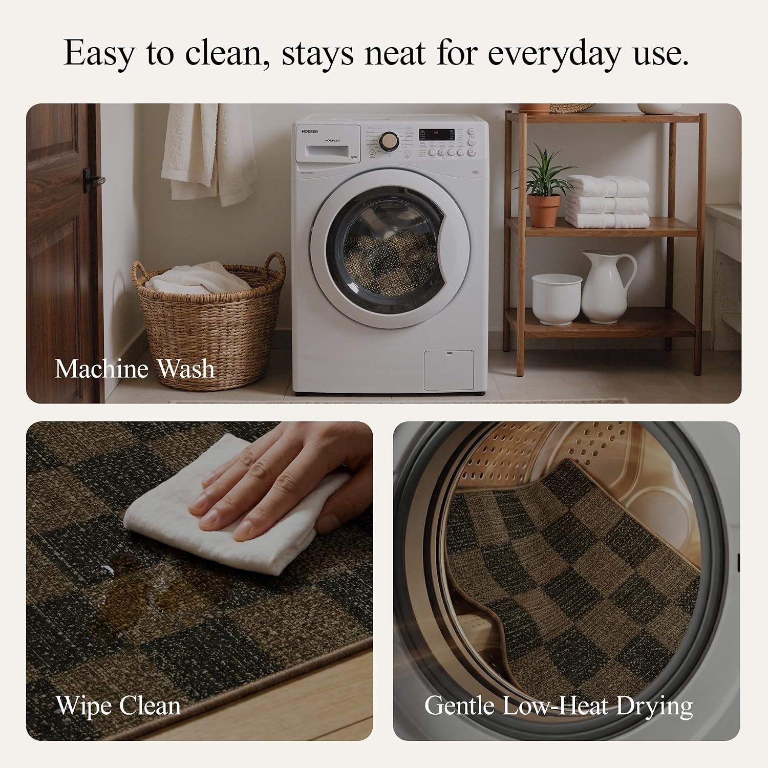 image:imageGENIMO Kitchen Rugs Large Washable Non Slip Kitchen Mats for Floor  48x72 Green vintage abstract rug soft faux cashmere low pile easyclean for laundry entryway sink farmhouseBrown Checkered