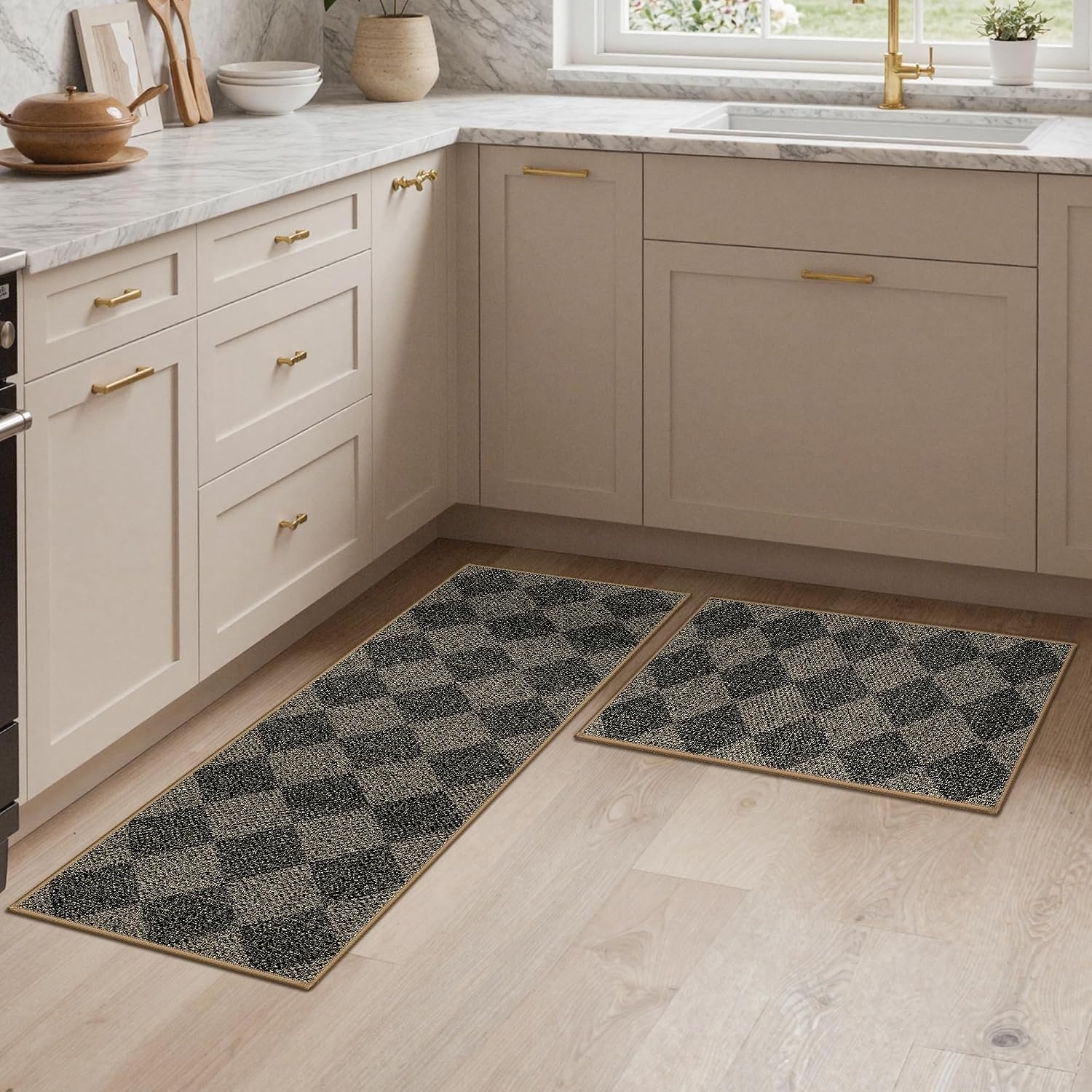 image:imageGENIMO Kitchen Rugs Large Washable Non Slip Kitchen Mats for Floor  48x72 Green vintage abstract rug soft faux cashmere low pile easyclean for laundry entryway sink farmhouseGrey Diamond