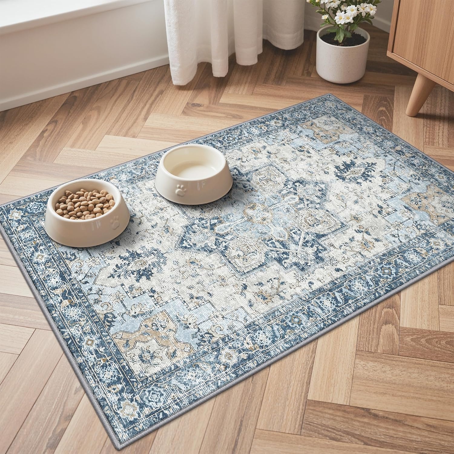 image:imageGENIMO Kitchen Rugs Large Washable Non Slip Kitchen Mats for Floor 48x72 Green vintage abstract rug soft faux cashmere low pile easyclean for laundry entryway sink farmhouseVintage Blue