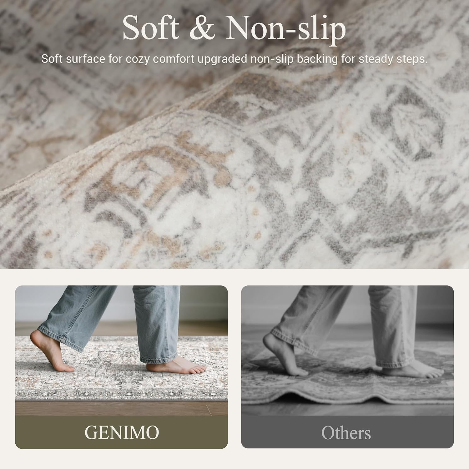 image:imageGENIMO Kitchen Rugs Large Washable Non Slip Kitchen Mats for Floor 48x72 Green vintage abstract rug soft faux cashmere low pile easyclean for laundry entryway sink farmhouseLight Taupe Brown