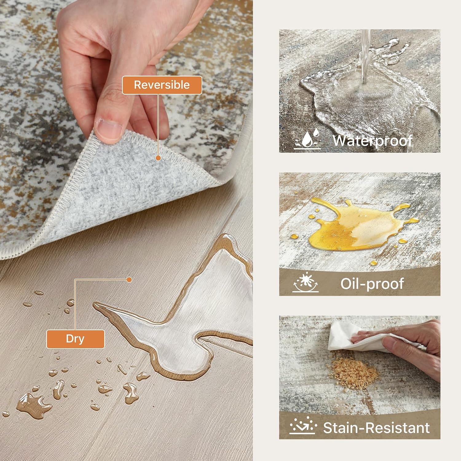 image:imageGENIMO Kitchen Rugs Large Washable Non Slip Kitchen Mats for Floor 48x72 Green vintage abstract rug soft faux cashmere low pile easyclean for laundry entryway sink farmhouseBeige Brown