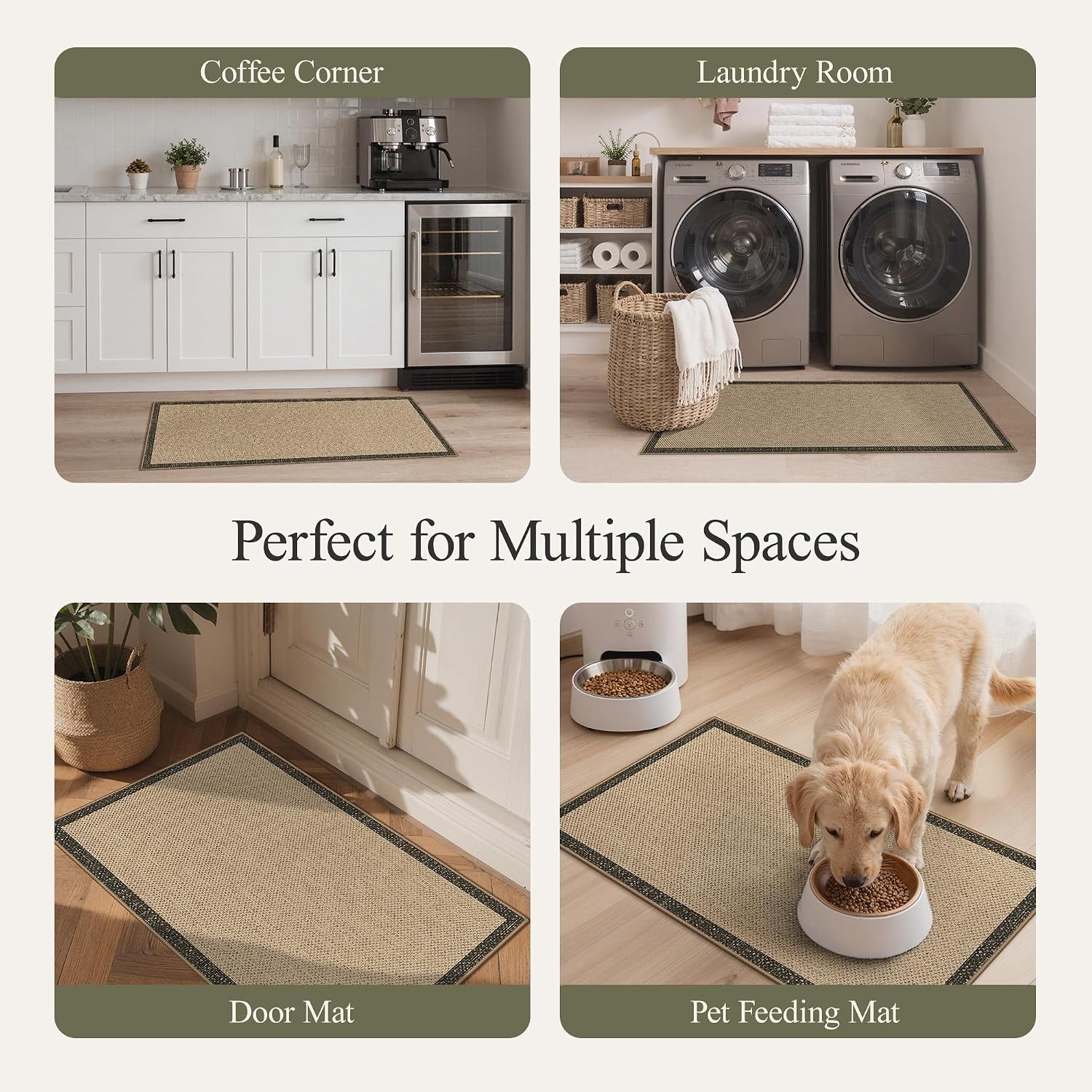 image:imageGENIMO Kitchen Rugs Large Washable Non Slip Kitchen Mats for Floor 48x72 Green vintage abstract rug soft faux cashmere low pile easyclean for laundry entryway sink farmhouseBeige Border