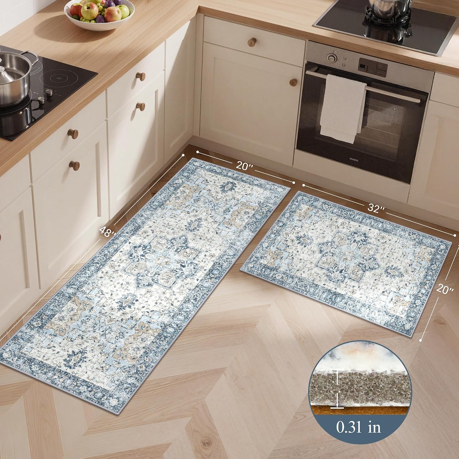 image:imageGENIMO Kitchen Rugs Large Washable Non Slip Kitchen Mats for Floor 48x72 Green vintage abstract rug soft faux cashmere low pile easyclean for laundry entryway sink farmhouseVintage Blue