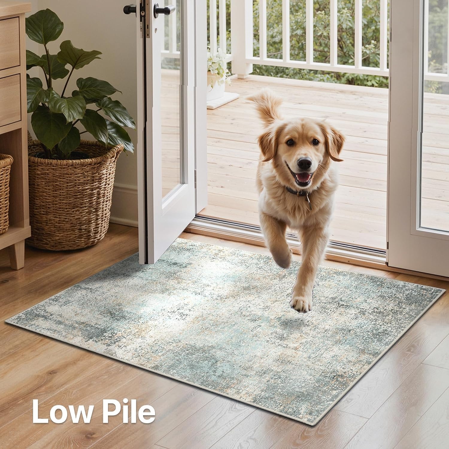 image:imageGENIMO Kitchen Rugs Large Washable Non Slip Kitchen Mats for Floor 48x72 Green vintage abstract rug soft faux cashmere low pile easyclean for laundry entryway sink farmhouseGreen Brown