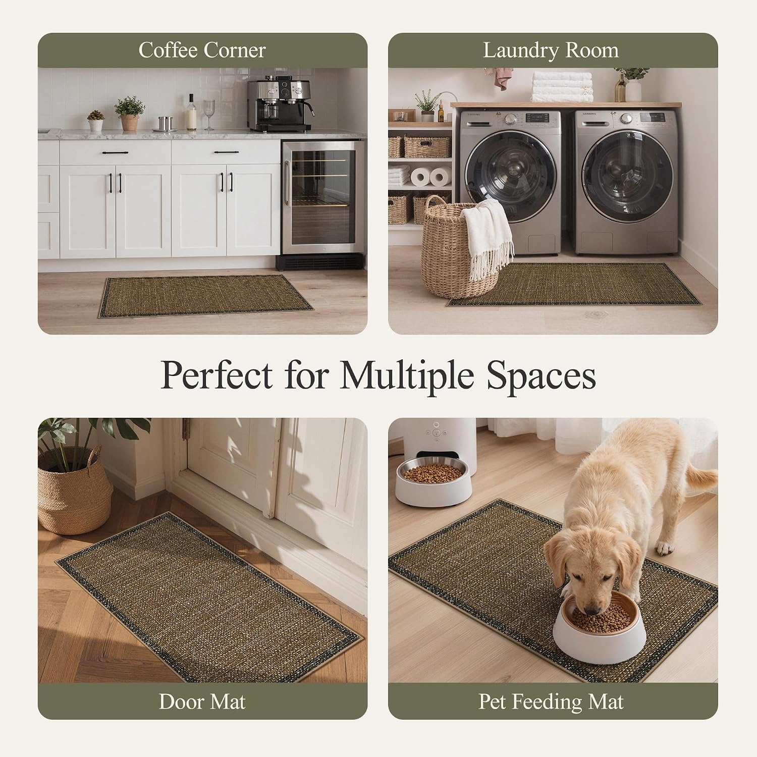 image:imageGENIMO Kitchen Rugs Large Washable Non Slip Kitchen Mats for Floor  48x72 Green vintage abstract rug soft faux cashmere low pile easyclean for laundry entryway sink farmhouseBrown Border
