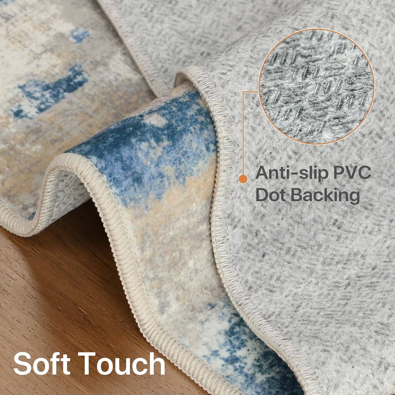 image:imageGENIMO Kitchen Rugs Large Washable Non Slip Kitchen Mats for Floor 48x72 Green vintage abstract rug soft faux cashmere low pile easyclean for laundry entryway sink farmhouseBlue Gray