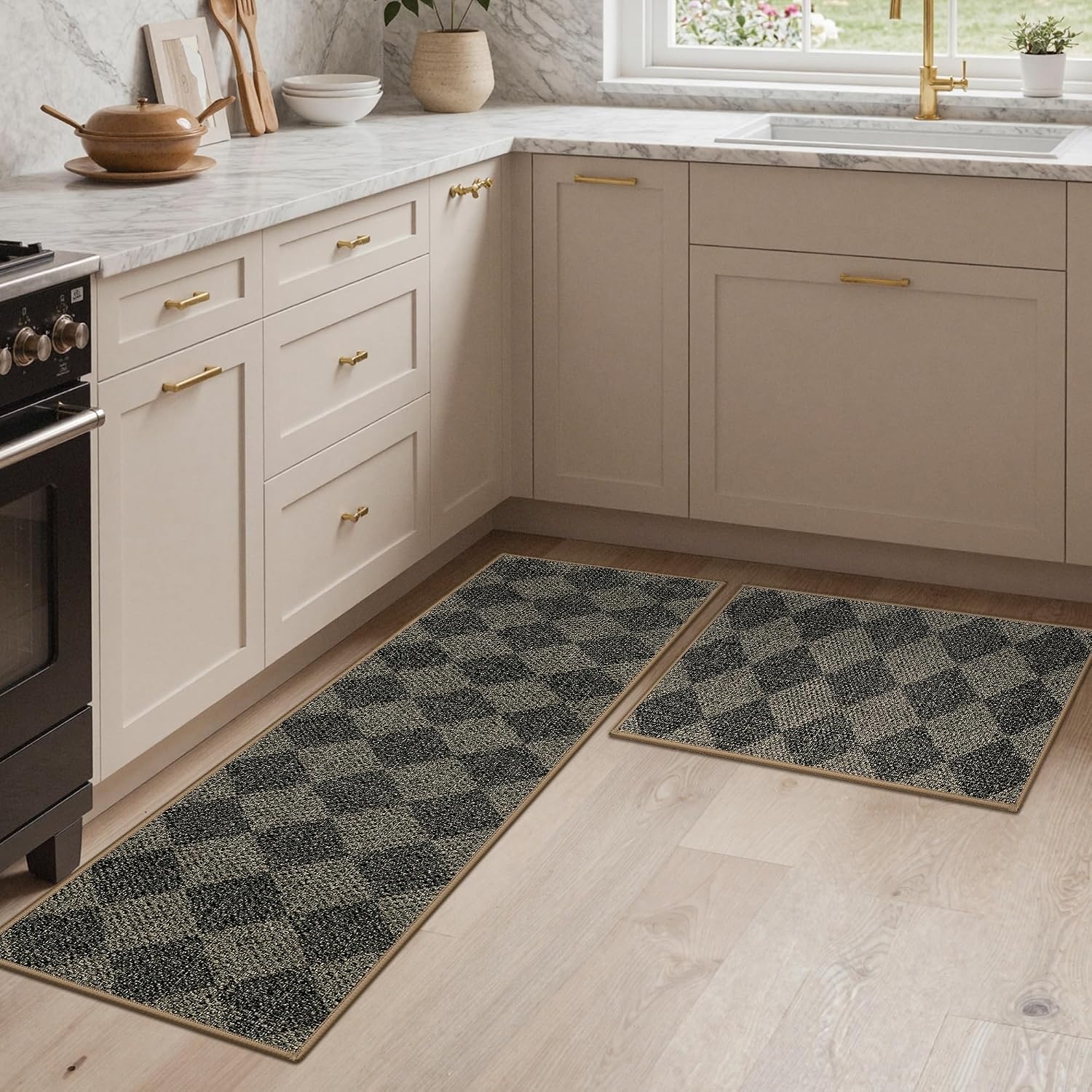 image:imageGENIMO Kitchen Rugs Large Washable Non Slip Kitchen Mats for Floor  48x72 Green vintage abstract rug soft faux cashmere low pile easyclean for laundry entryway sink farmhouseGrey Diamond