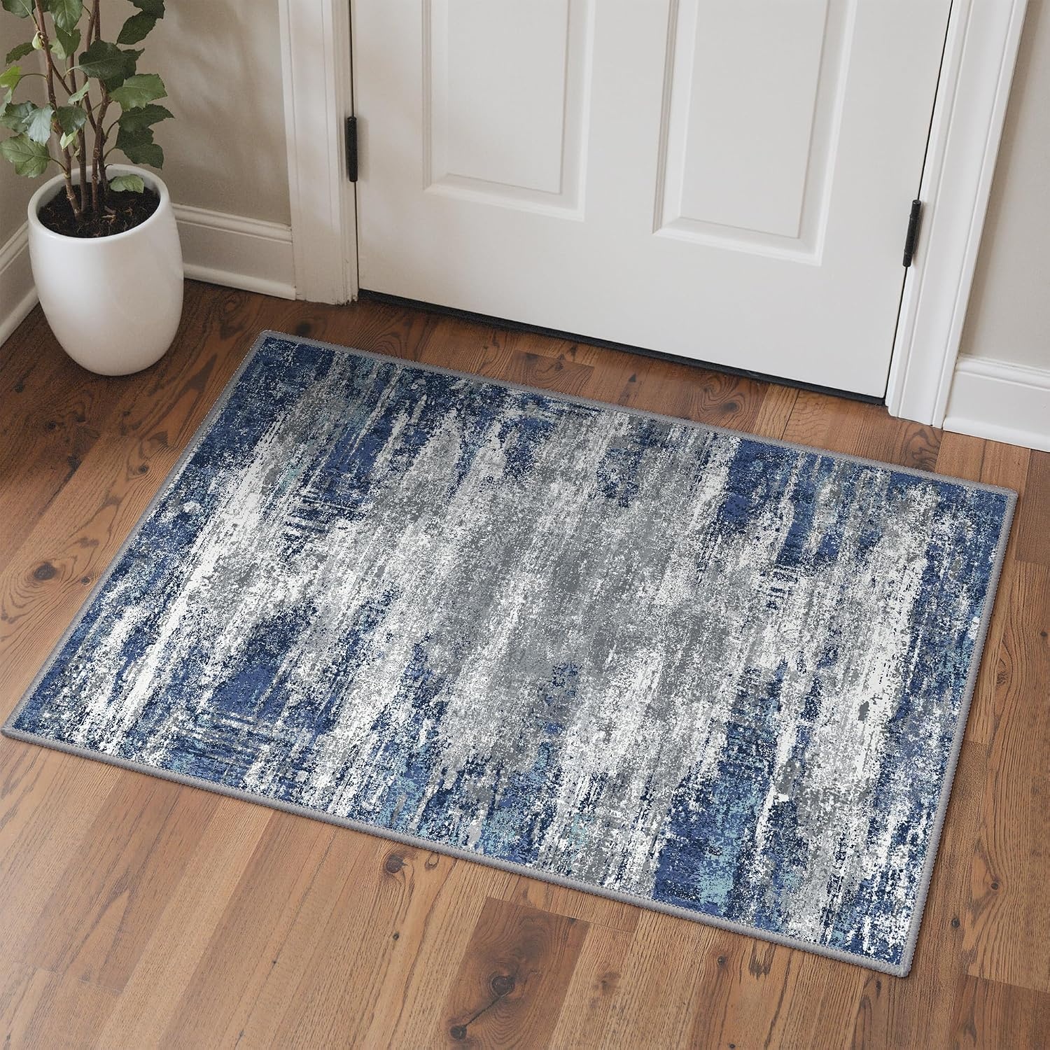 image:imageGENIMO Kitchen Rugs Large Washable Non Slip Kitchen Mats for Floor  48x72 Green vintage abstract rug soft faux cashmere low pile easyclean for laundry entryway sink farmhouseAblueIvory