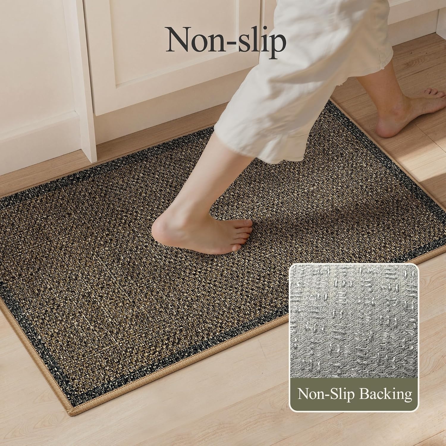 image:imageGENIMO Kitchen Rugs Large Washable Non Slip Kitchen Mats for Floor  48x72 Green vintage abstract rug soft faux cashmere low pile easyclean for laundry entryway sink farmhouseBrown Border