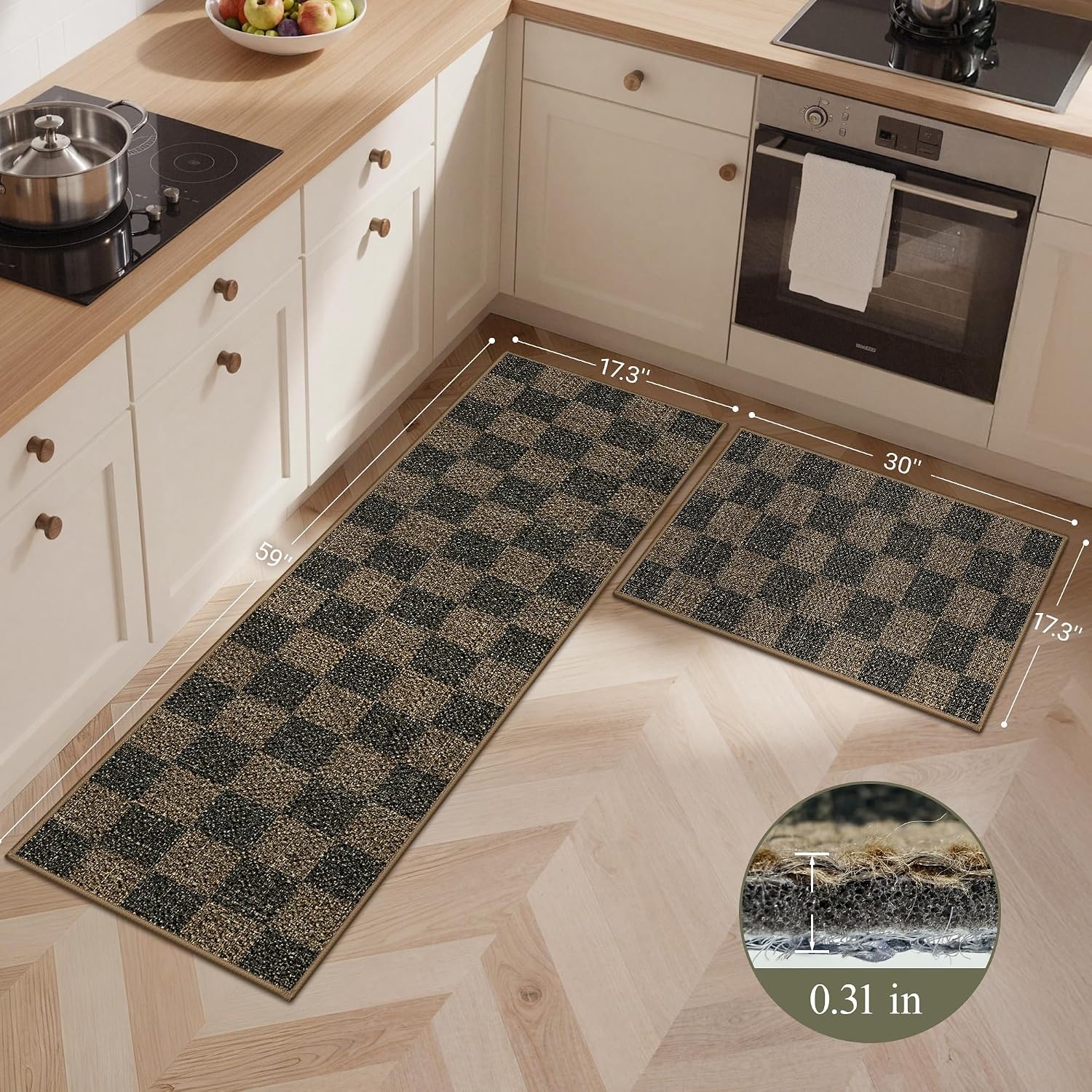 image:imageGENIMO Kitchen Rugs Large Washable Non Slip Kitchen Mats for Floor  48x72 Green vintage abstract rug soft faux cashmere low pile easyclean for laundry entryway sink farmhouseBrown Checkered
