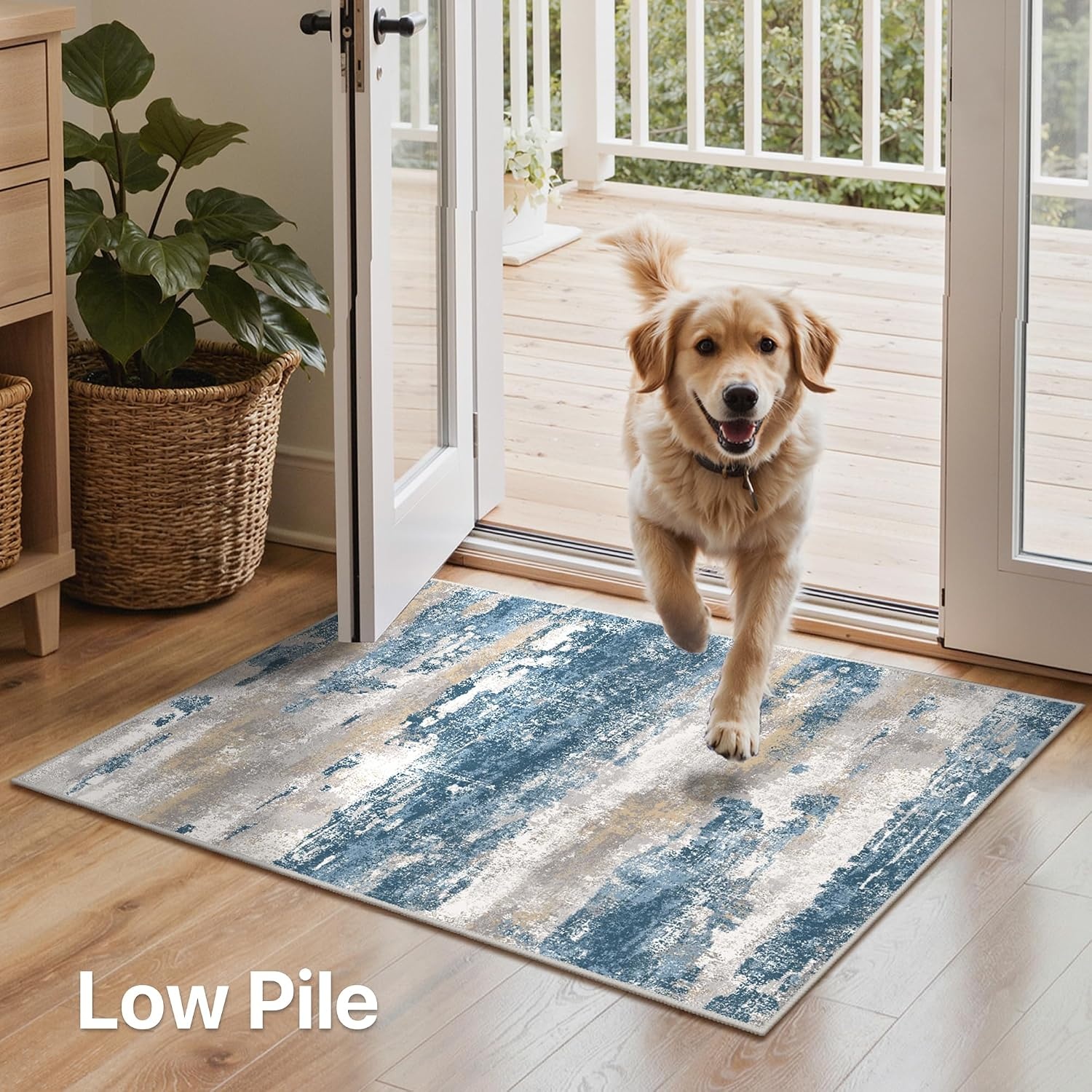 image:imageGENIMO Kitchen Rugs Large Washable Non Slip Kitchen Mats for Floor 48x72 Green vintage abstract rug soft faux cashmere low pile easyclean for laundry entryway sink farmhouseBlue Gray