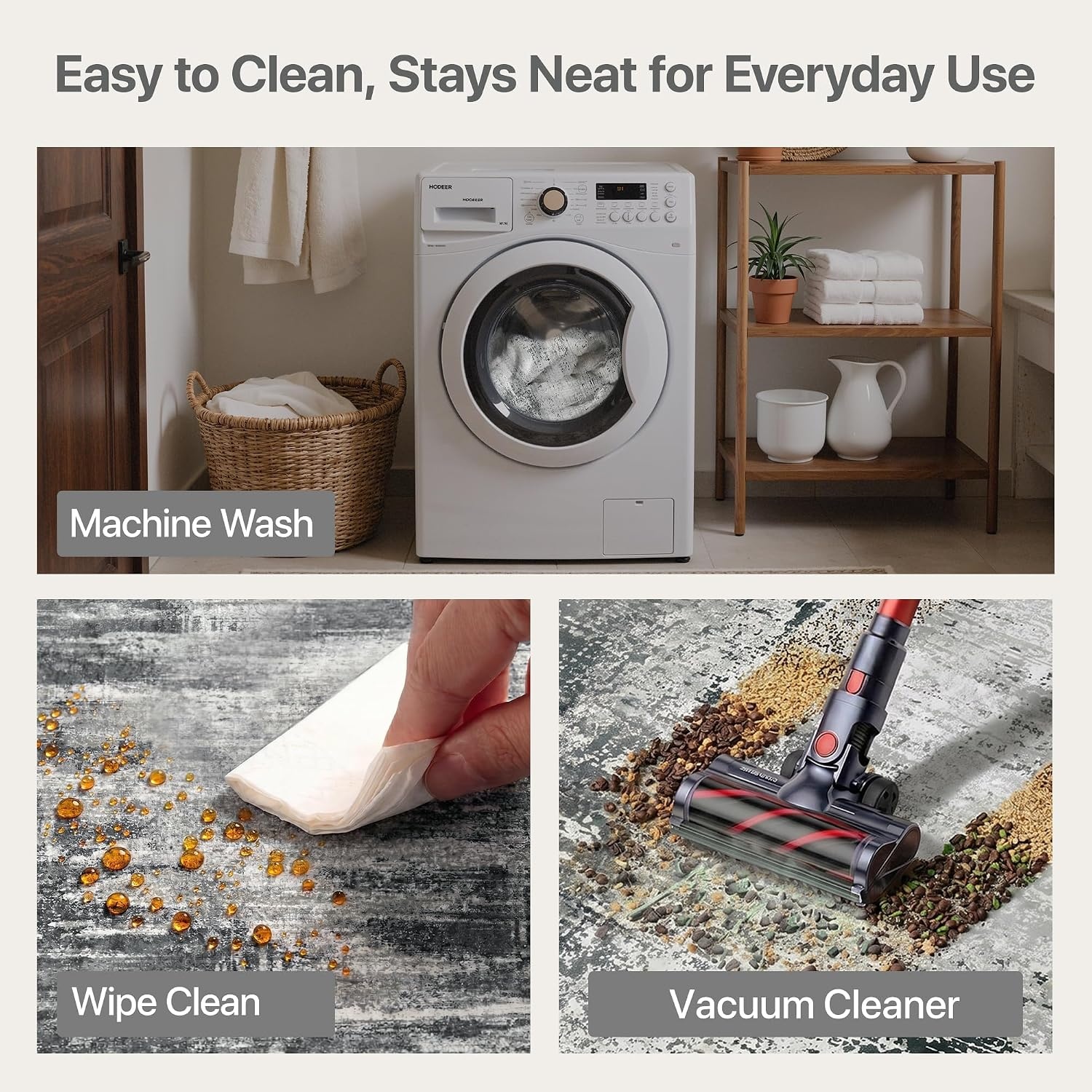 image:imageGENIMO Kitchen Rugs Large Washable Non Slip Kitchen Mats for Floor 48x72 Green vintage abstract rug soft faux cashmere low pile easyclean for laundry entryway sink farmhouseGrey White