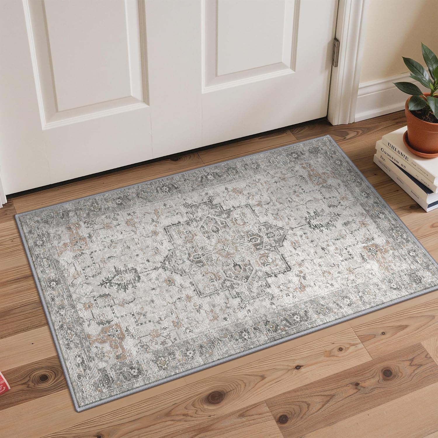 image:imageGENIMO Kitchen Rugs Large Washable Non Slip Kitchen Mats for Floor 48x72 Green vintage abstract rug soft faux cashmere low pile easyclean for laundry entryway sink farmhouseLight Taupe Brown