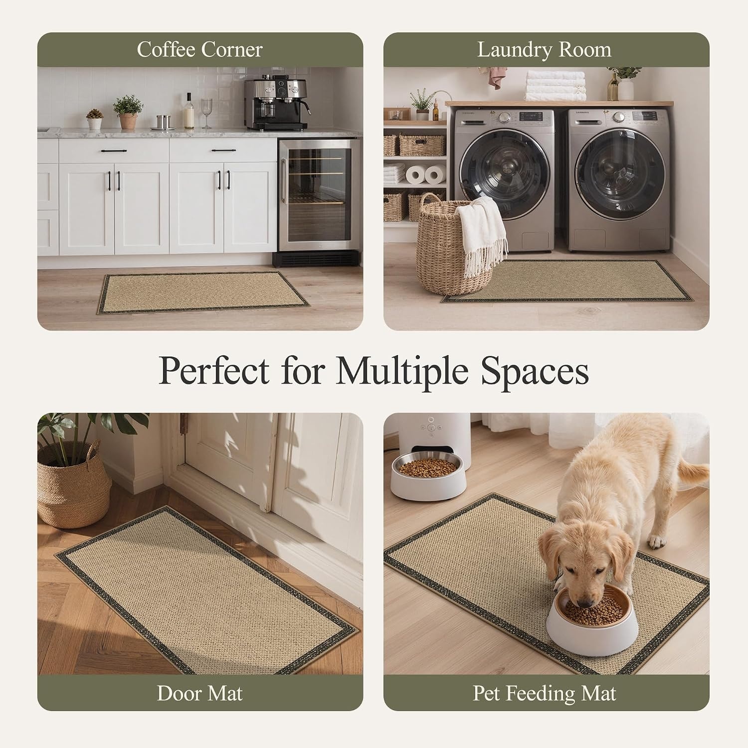 image:imageGENIMO Kitchen Rugs Large Washable Non Slip Kitchen Mats for Floor 48x72 Green vintage abstract rug soft faux cashmere low pile easyclean for laundry entryway sink farmhouseBeige Border