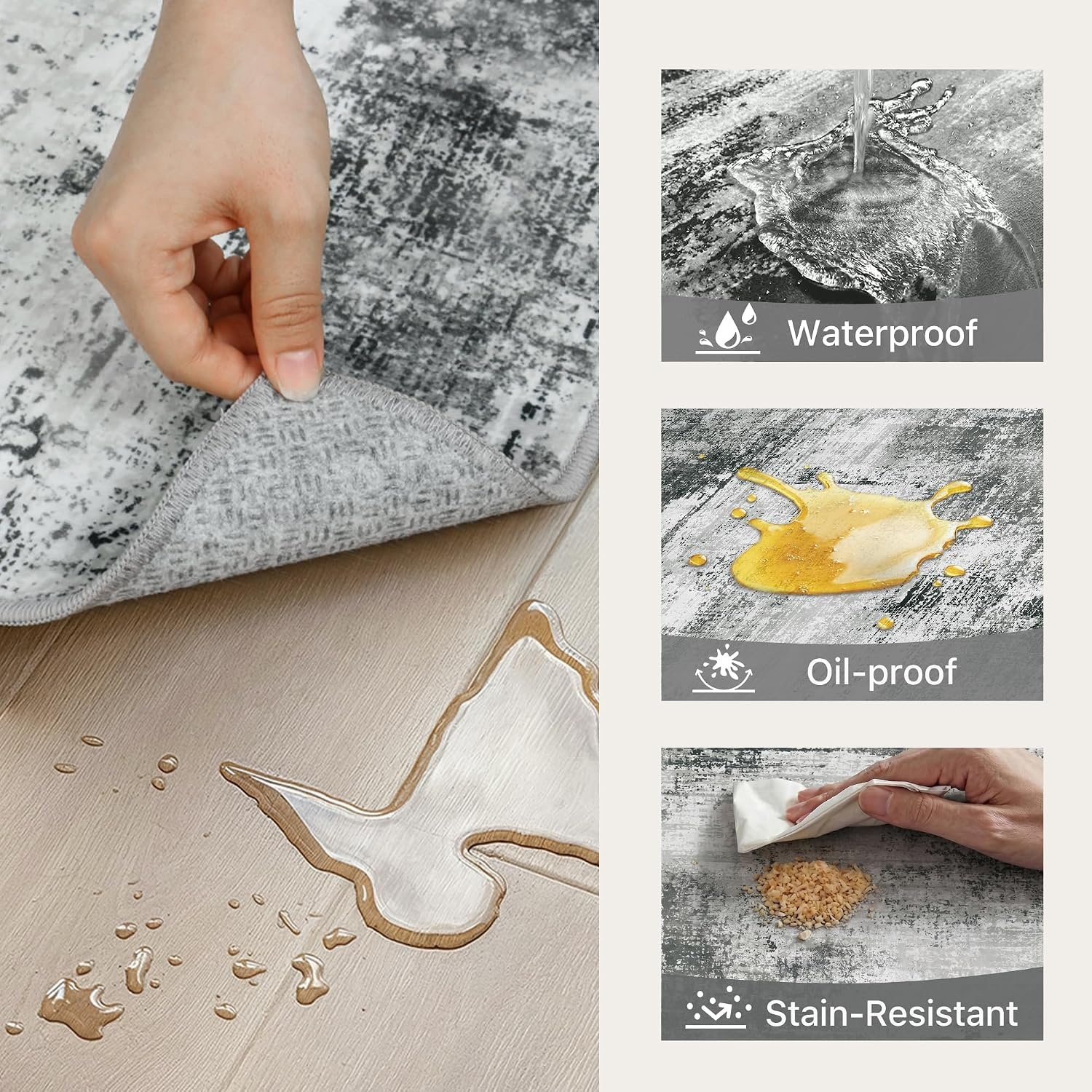 image:imageGENIMO Kitchen Rugs Large Washable Non Slip Kitchen Mats for Floor 48x72 Green vintage abstract rug soft faux cashmere low pile easyclean for laundry entryway sink farmhouseGrey White