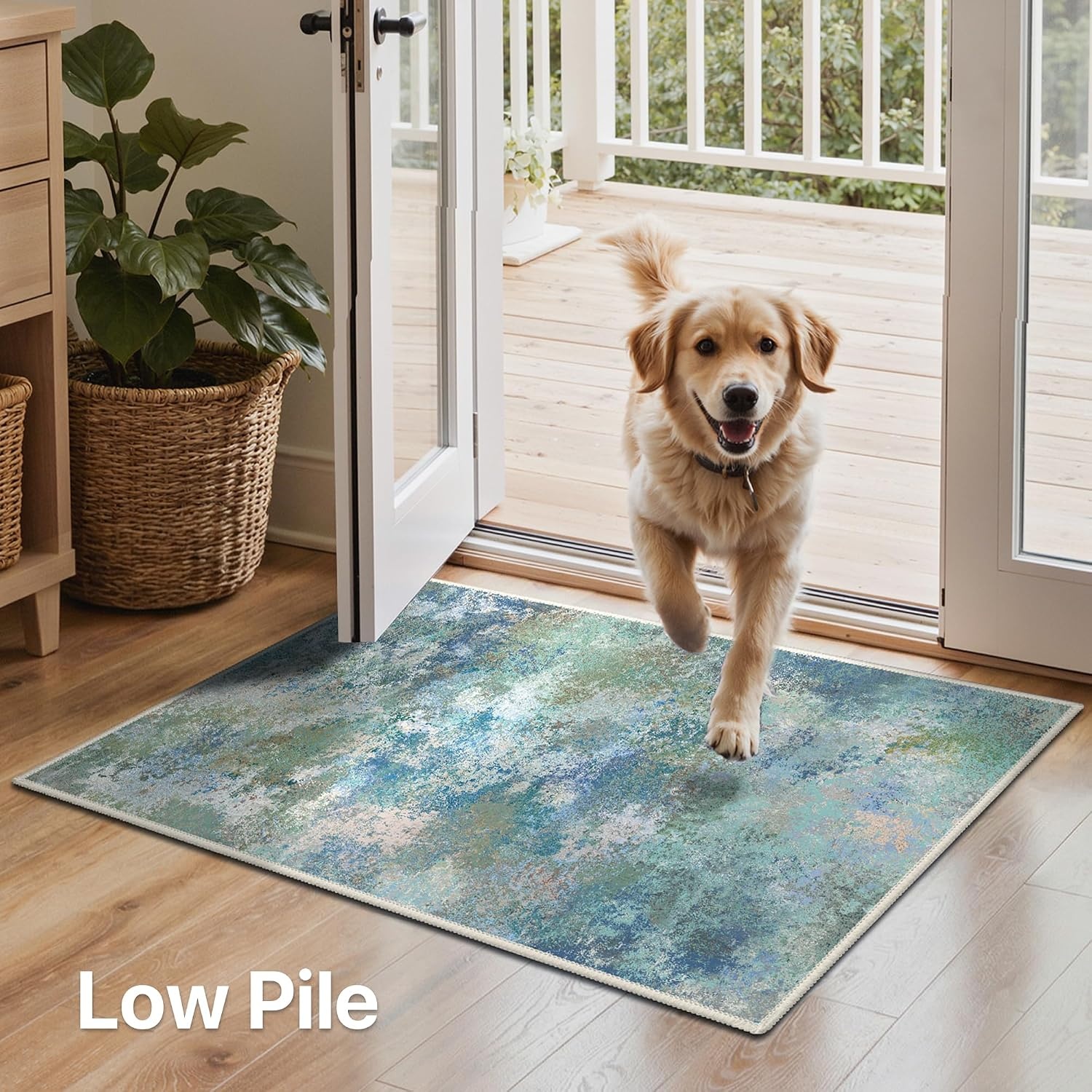 image:imageGENIMO Kitchen Rugs Large Washable Non Slip Kitchen Mats for Floor 48x72 Green vintage abstract rug soft faux cashmere low pile easyclean for laundry entryway sink farmhouseMix Blue