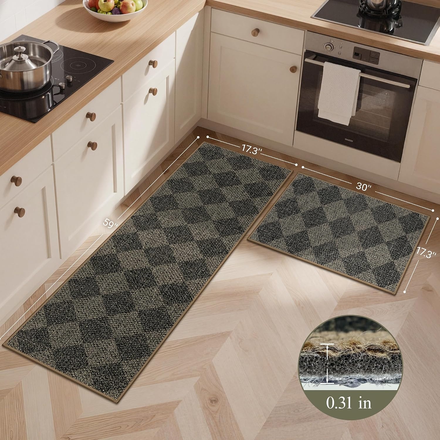 image:imageGENIMO Kitchen Rugs Large Washable Non Slip Kitchen Mats for Floor  48x72 Green vintage abstract rug soft faux cashmere low pile easyclean for laundry entryway sink farmhouseGrey Diamond