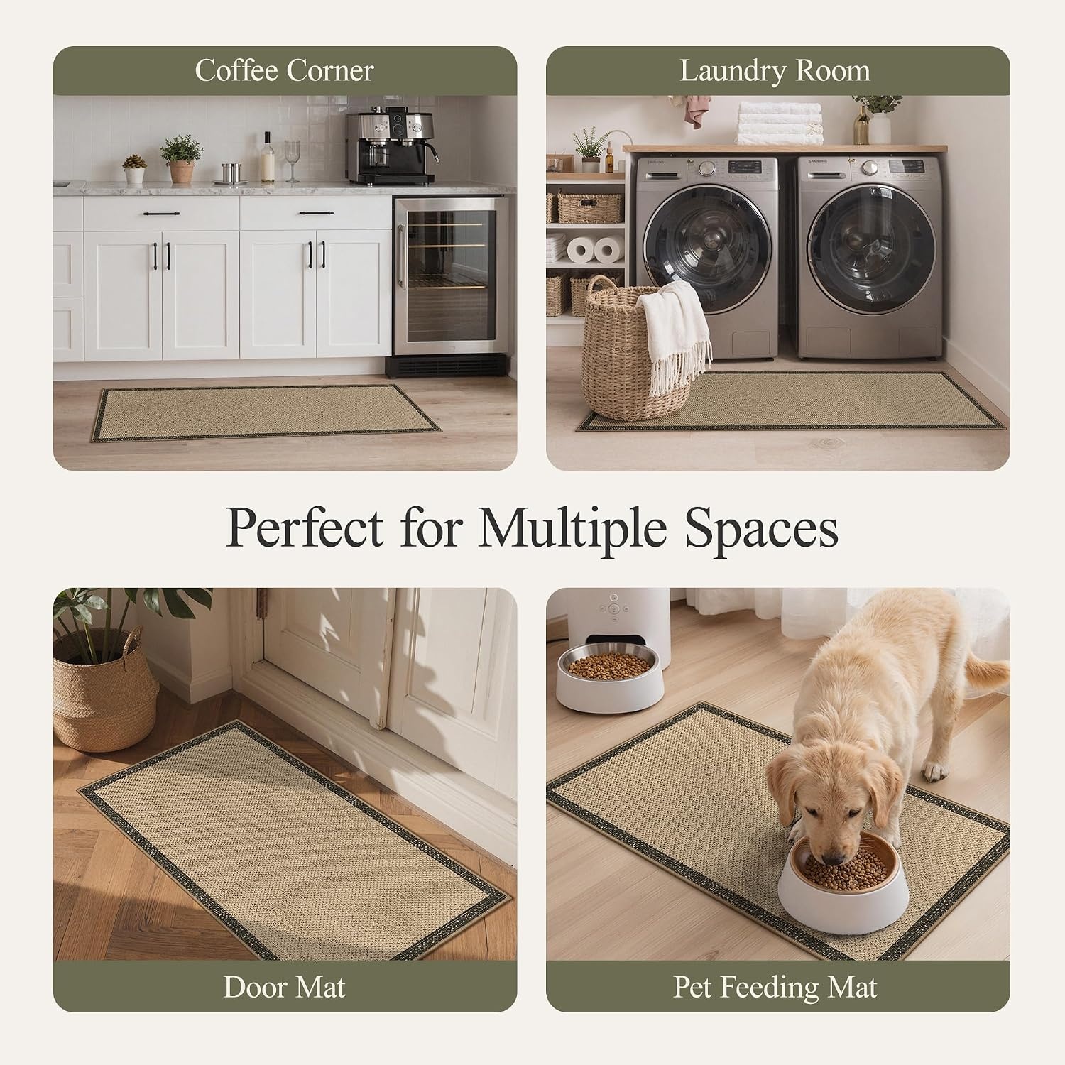 image:imageGENIMO Kitchen Rugs Large Washable Non Slip Kitchen Mats for Floor 48x72 Green vintage abstract rug soft faux cashmere low pile easyclean for laundry entryway sink farmhouseBeige Border