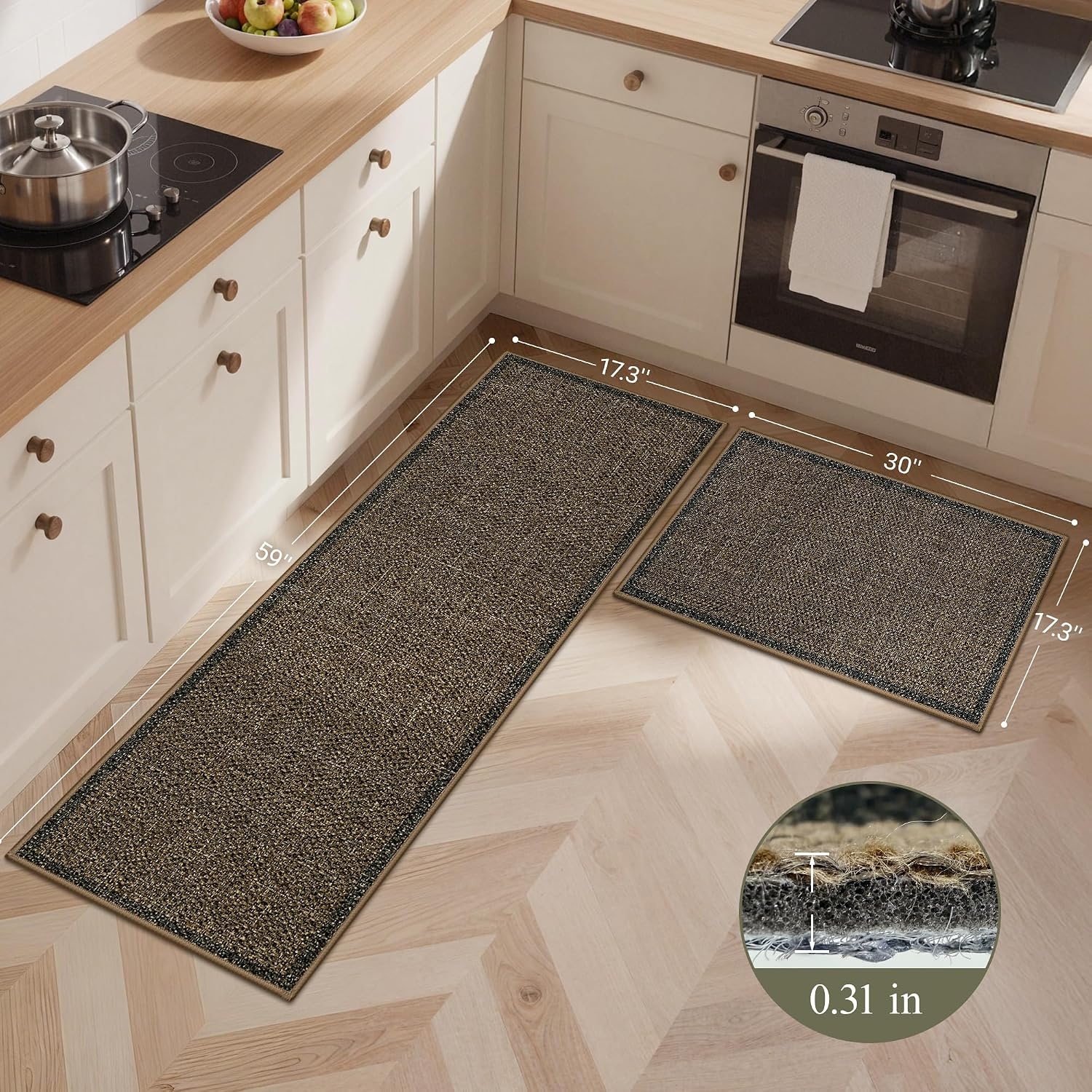 image:imageGENIMO Kitchen Rugs Large Washable Non Slip Kitchen Mats for Floor  48x72 Green vintage abstract rug soft faux cashmere low pile easyclean for laundry entryway sink farmhouseBrown Border