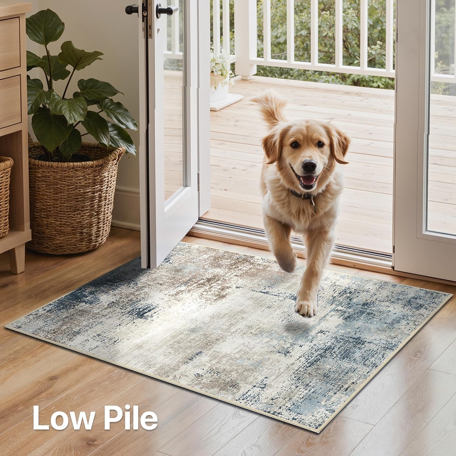 image:imageGENIMO Kitchen Rugs Large Washable Non Slip Kitchen Mats for Floor 48x72 Green vintage abstract rug soft faux cashmere low pile easyclean for laundry entryway sink farmhouseBlue