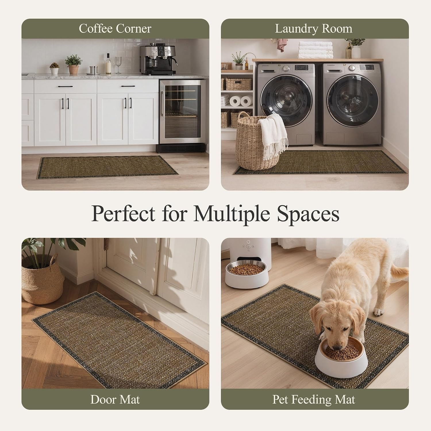 image:imageGENIMO Kitchen Rugs Large Washable Non Slip Kitchen Mats for Floor  48x72 Green vintage abstract rug soft faux cashmere low pile easyclean for laundry entryway sink farmhouseBrown Border
