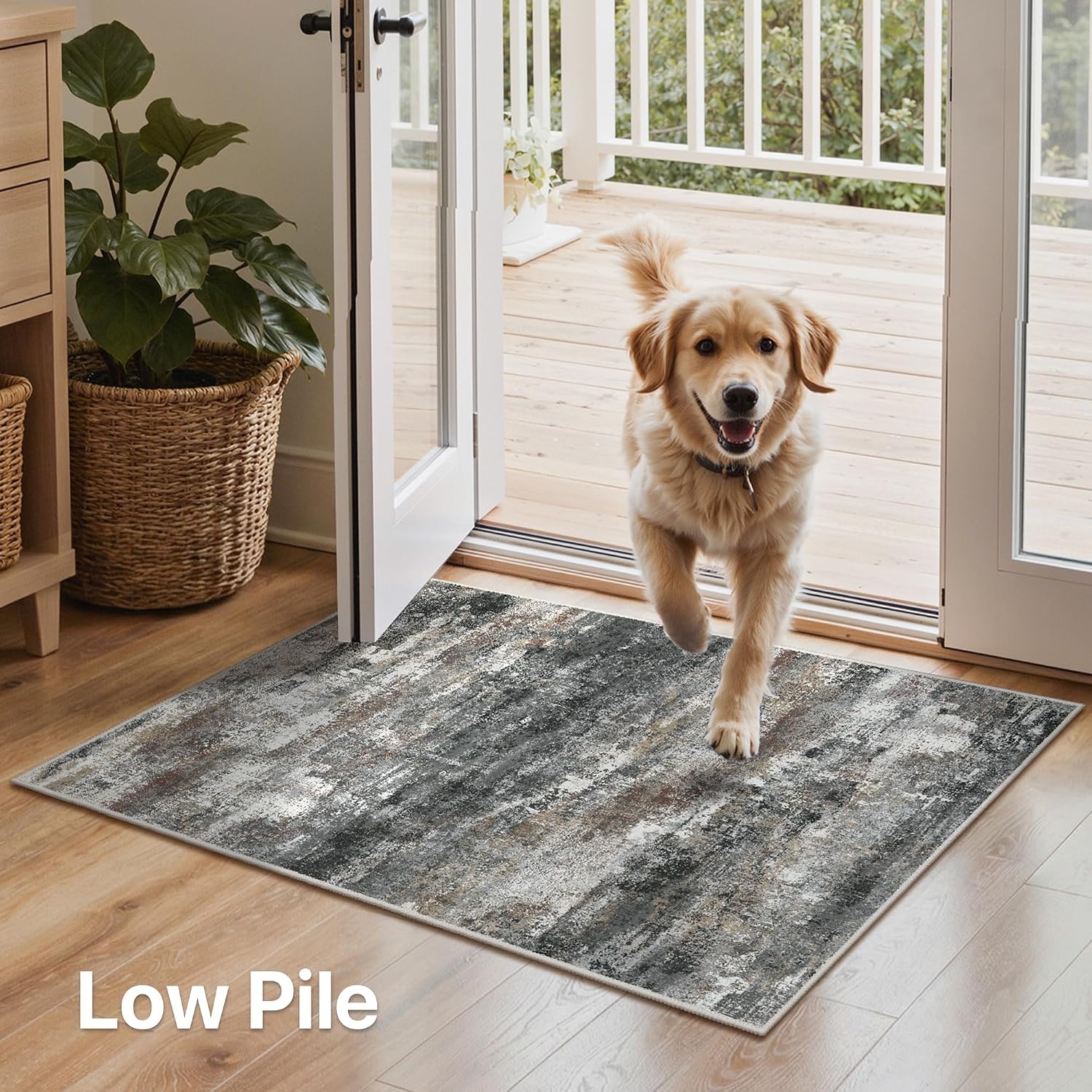image:imageGENIMO Kitchen Rugs Large Washable Non Slip Kitchen Mats for Floor 48x72 Green vintage abstract rug soft faux cashmere low pile easyclean for laundry entryway sink farmhouseBlack Brown