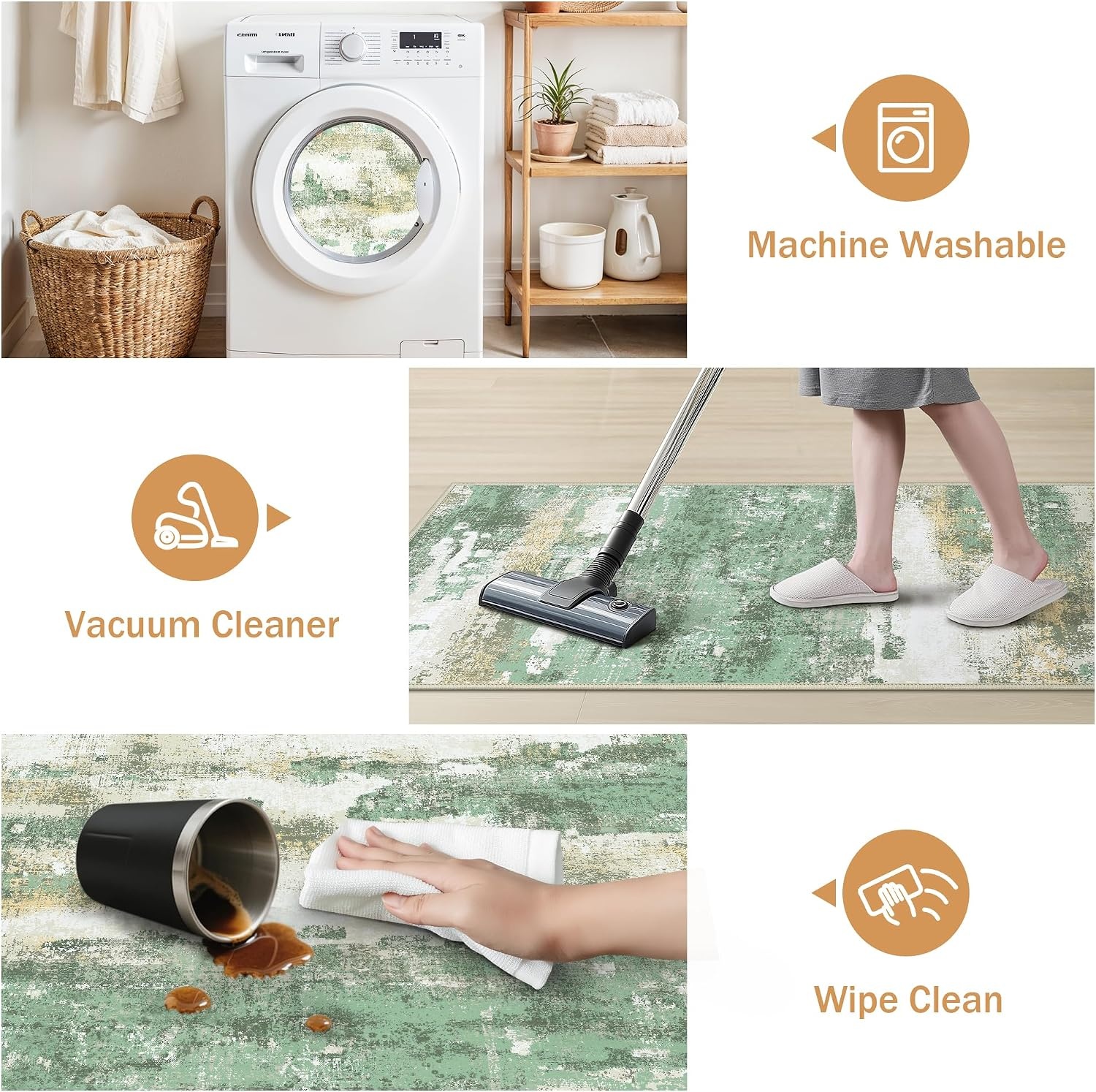 image:imageGENIMO Kitchen Rugs Large Washable Non Slip Kitchen Mats for Floor 48x72 Green vintage abstract rug soft faux cashmere low pile easyclean for laundry entryway sink farmhouseGreen