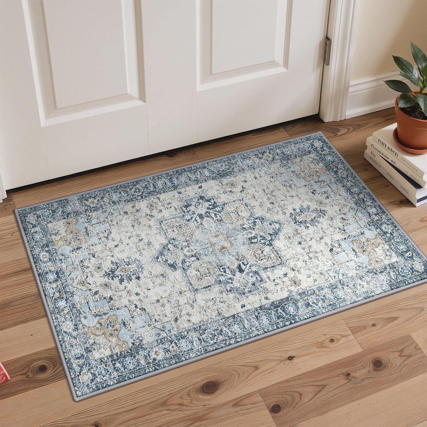 image:imageGENIMO Kitchen Rugs Large Washable Non Slip Kitchen Mats for Floor 48x72 Green vintage abstract rug soft faux cashmere low pile easyclean for laundry entryway sink farmhouseVintage Blue