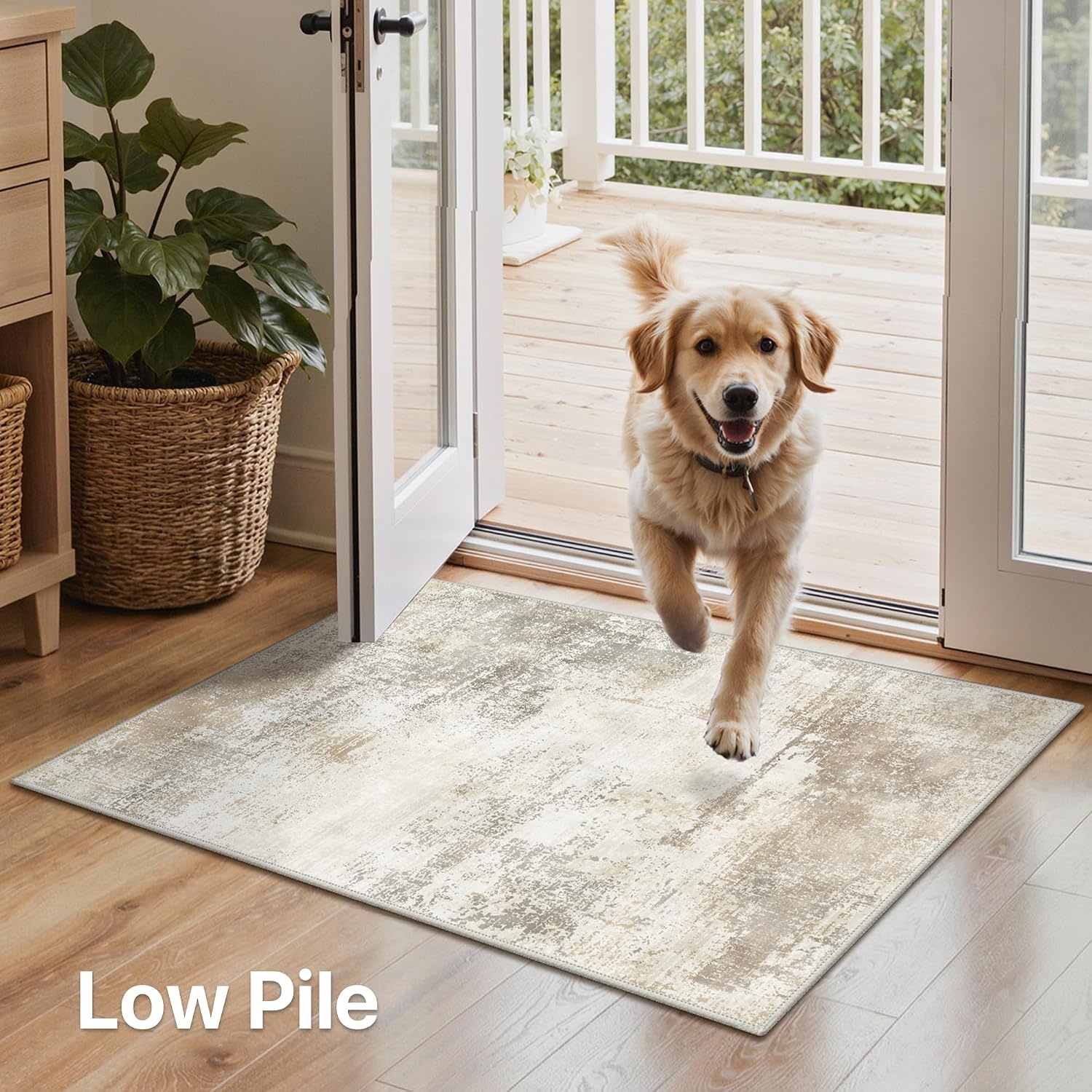 image:imageGENIMO Kitchen Rugs Large Washable Non Slip Kitchen Mats for Floor  48x72 Green vintage abstract rug soft faux cashmere low pile easyclean for laundry entryway sink farmhouseLight Brown