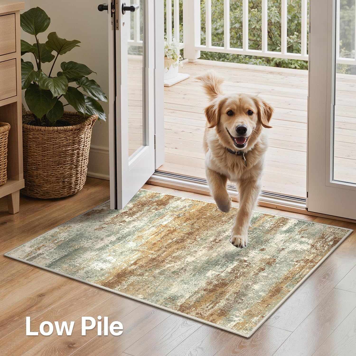 image:imageGENIMO Kitchen Rugs Large Washable Non Slip Kitchen Mats for Floor 48x72 Green vintage abstract rug soft faux cashmere low pile easyclean for laundry entryway sink farmhouseOrange Green