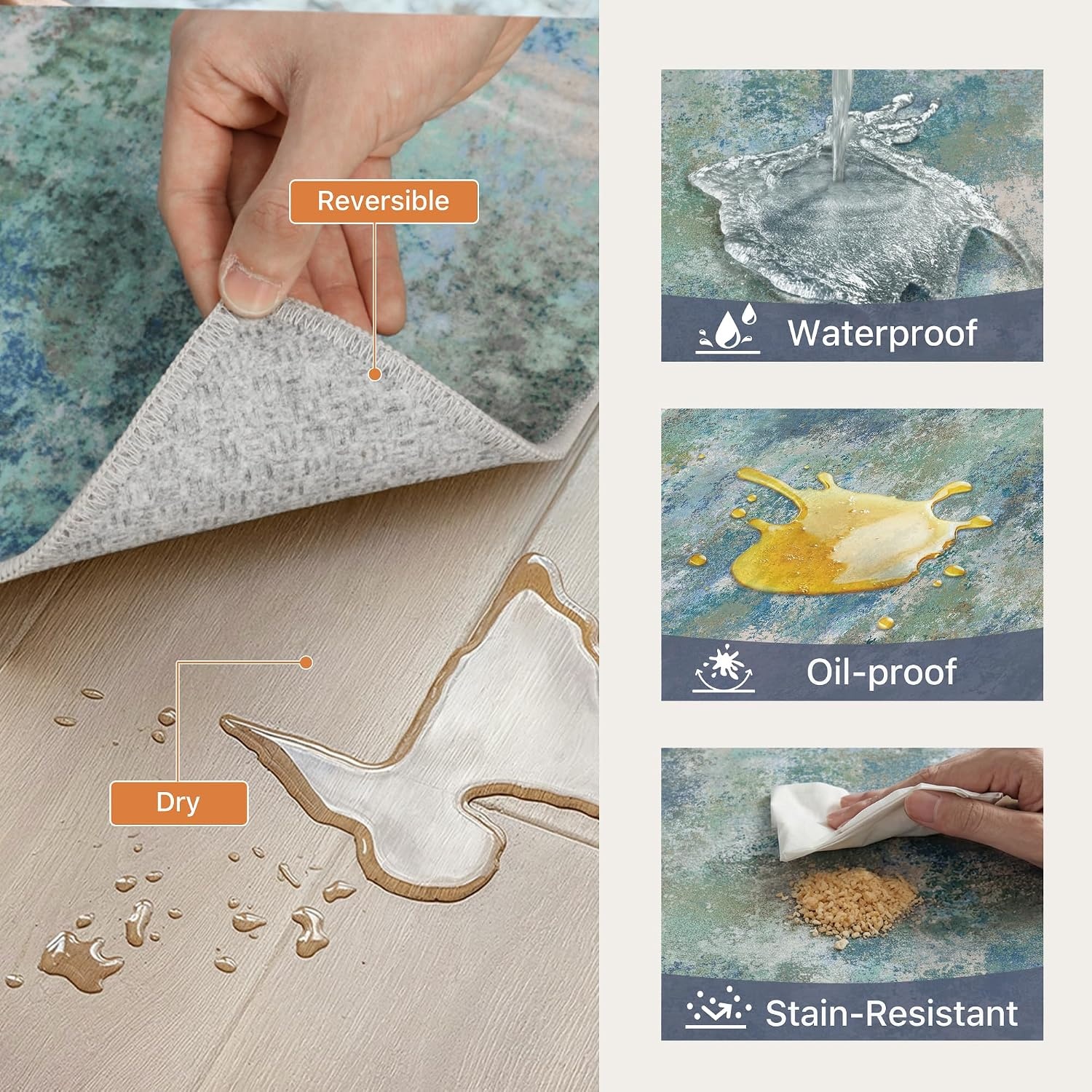 image:imageGENIMO Kitchen Rugs Large Washable Non Slip Kitchen Mats for Floor 48x72 Green vintage abstract rug soft faux cashmere low pile easyclean for laundry entryway sink farmhouseMix Blue
